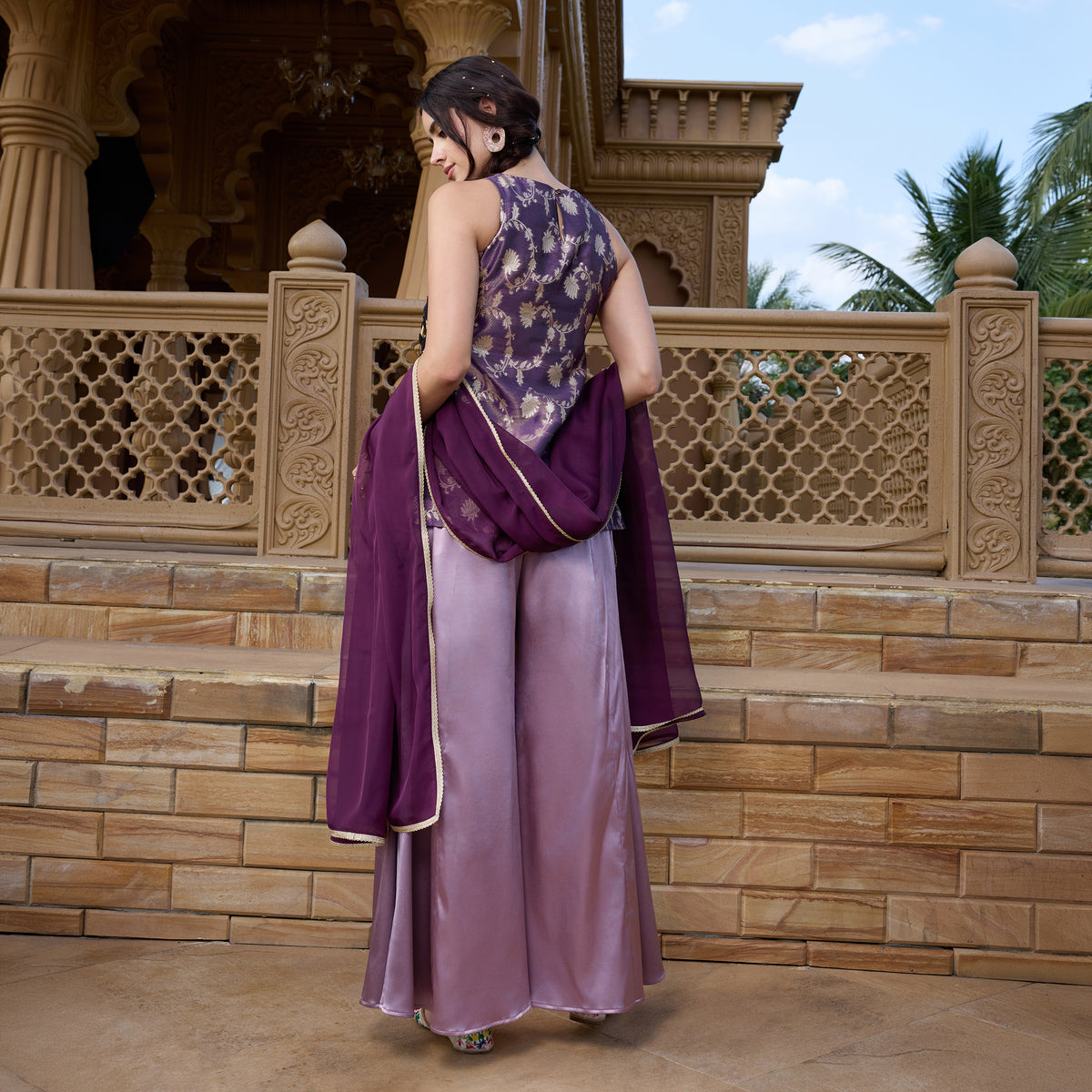 Brocade kurti with palazzos and dupatta