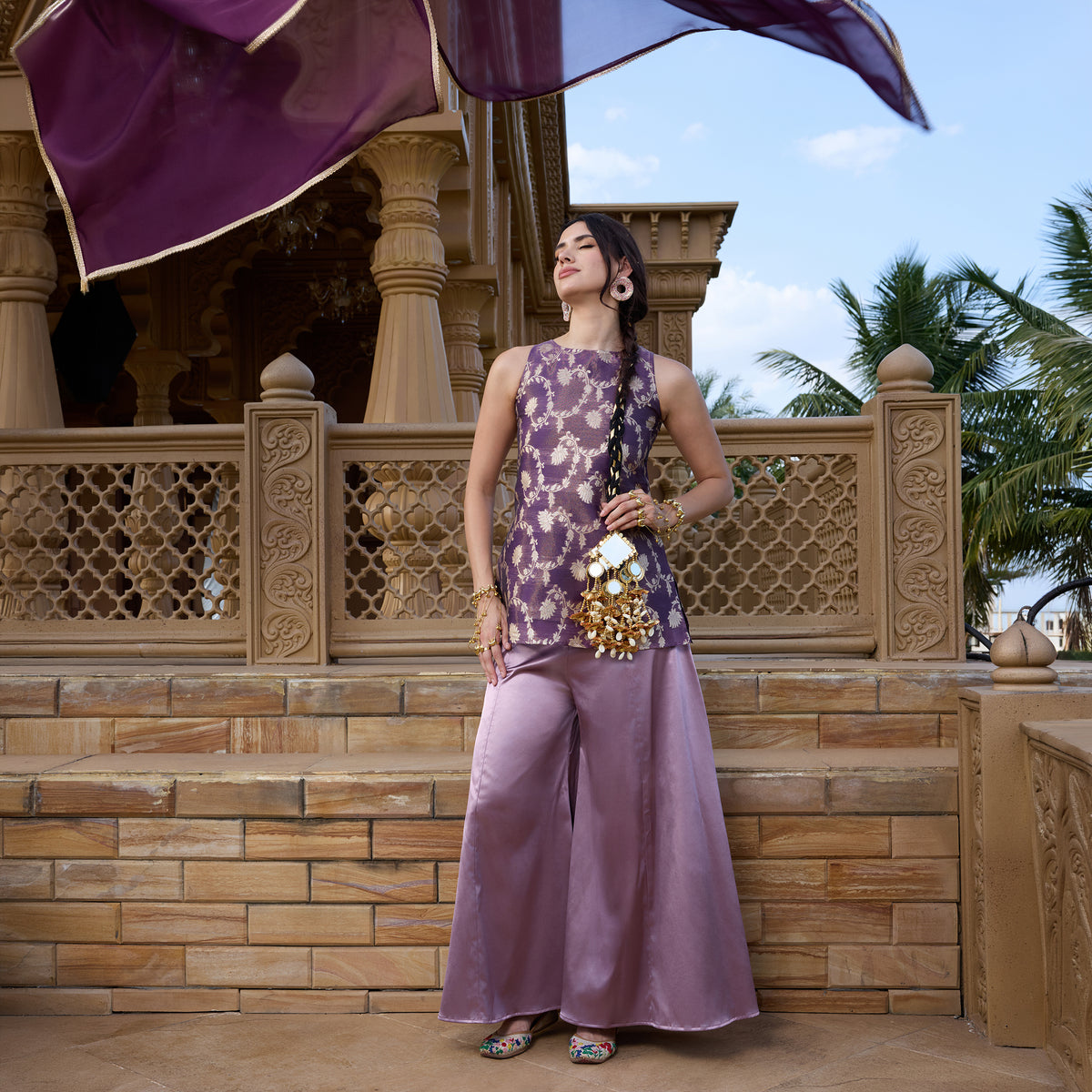 Brocade kurti with palazzos and dupatta