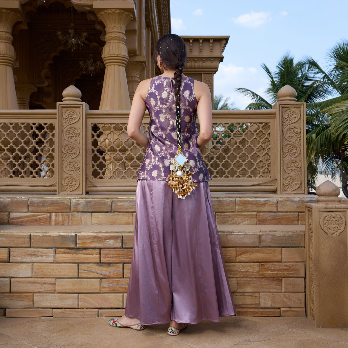 Brocade kurti with palazzos and dupatta