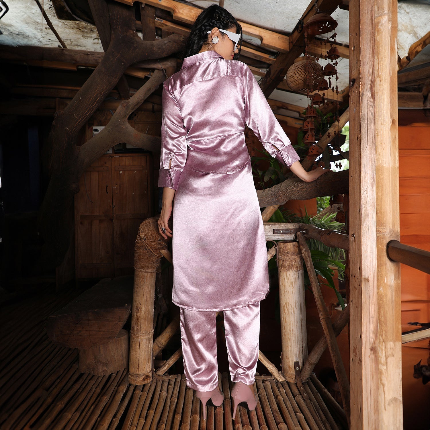 Satin Tie-Up Kurta With Trousers