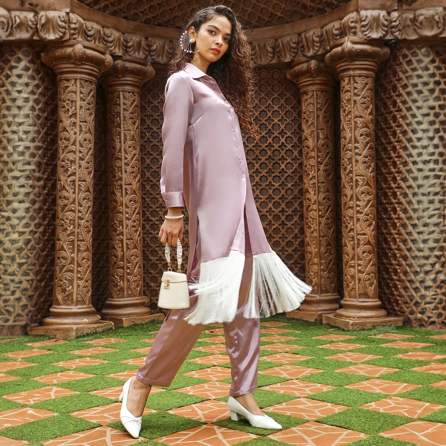 Fringed Block Kurta With Trousers