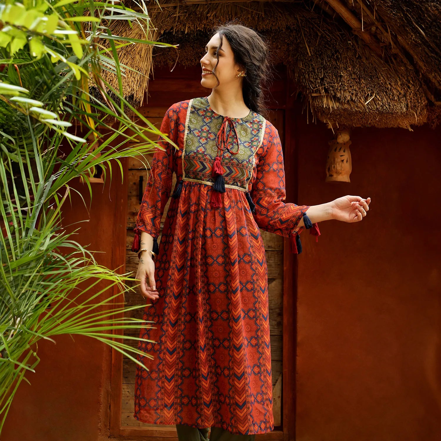 Geometric Block Kurta With Trousers