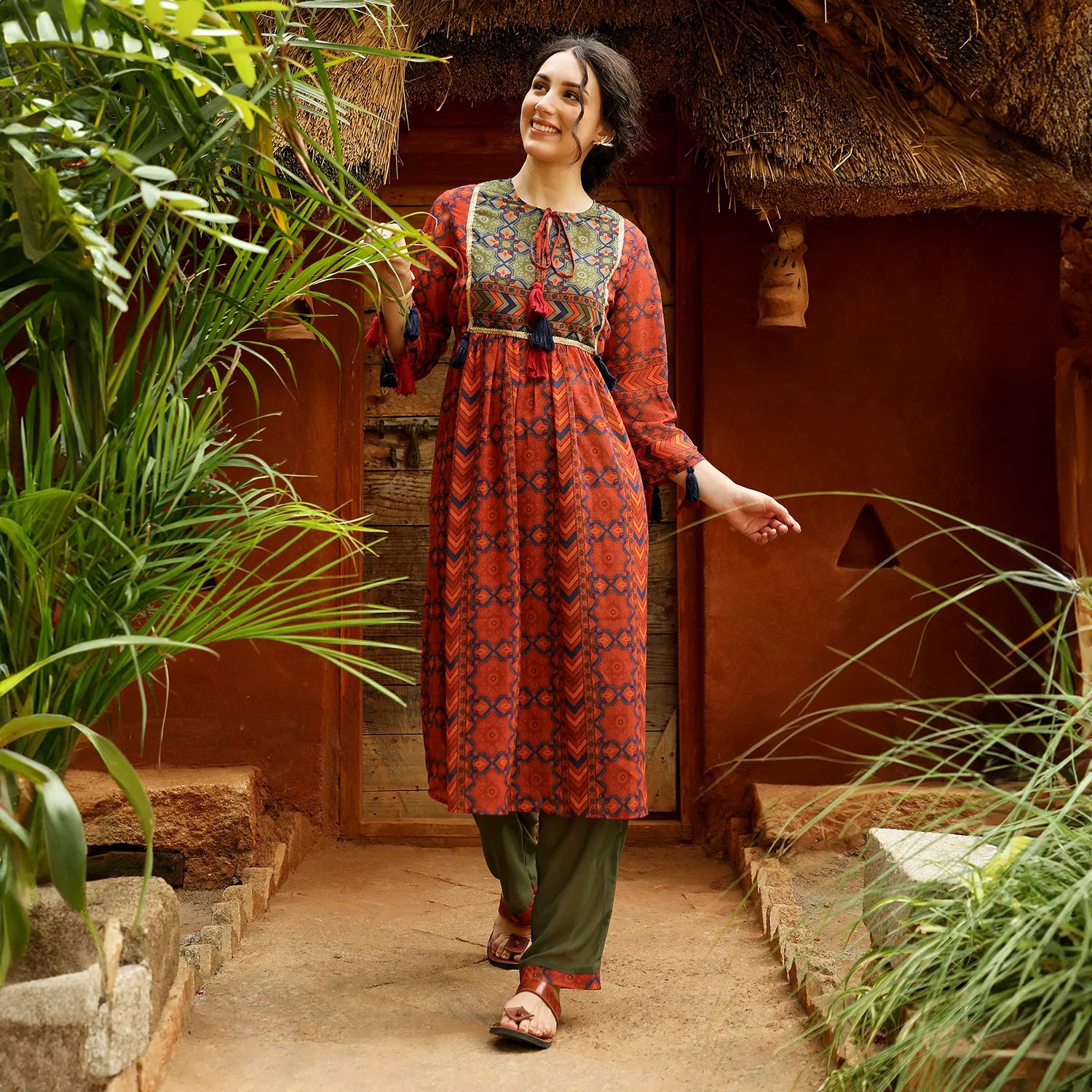 Geometric Block Kurta With Trousers