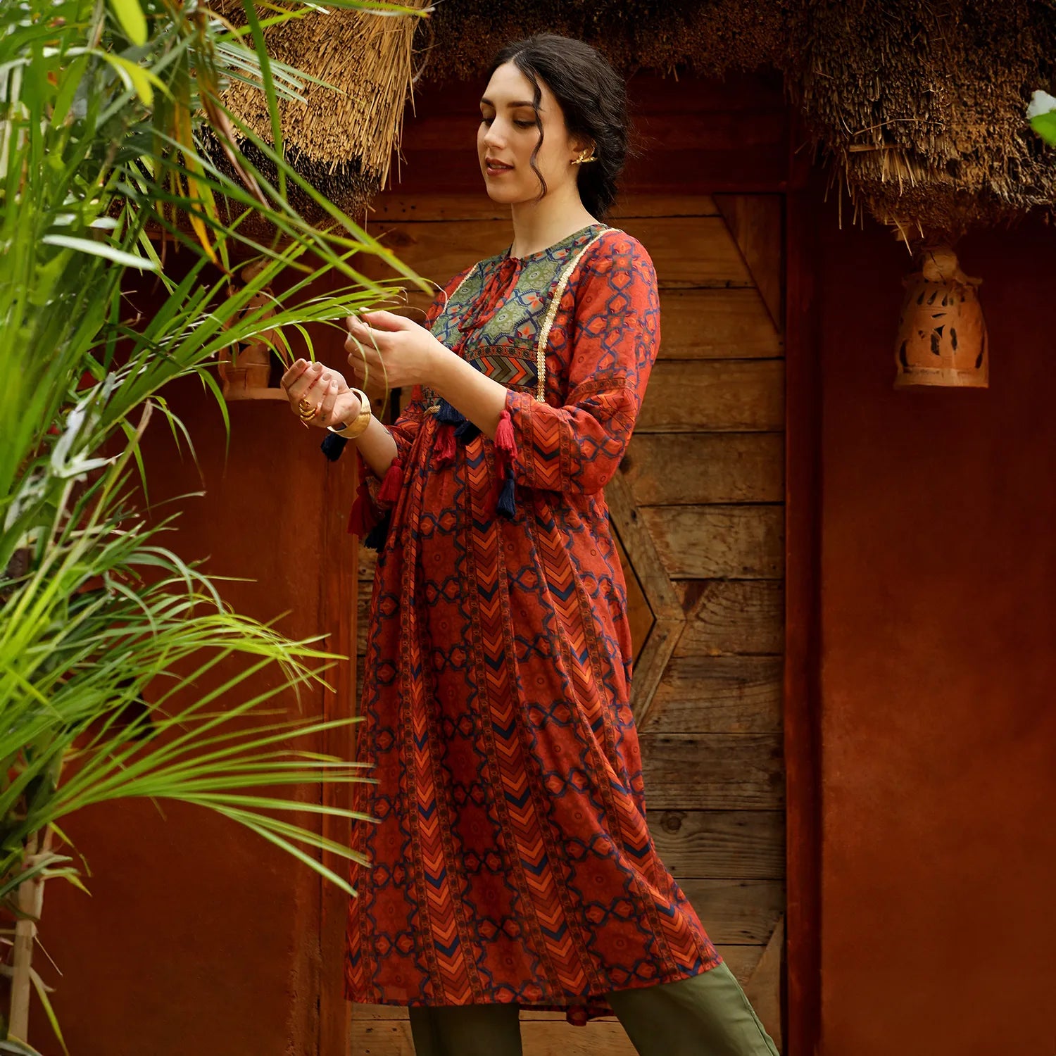 Geometric Block Kurta With Trousers