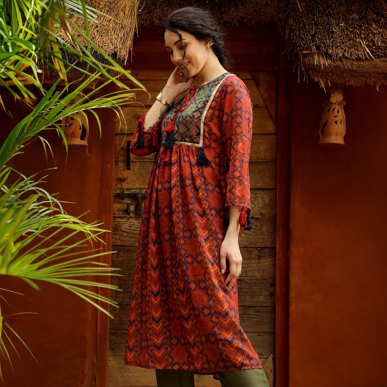 Geometric Block Kurta With Trousers