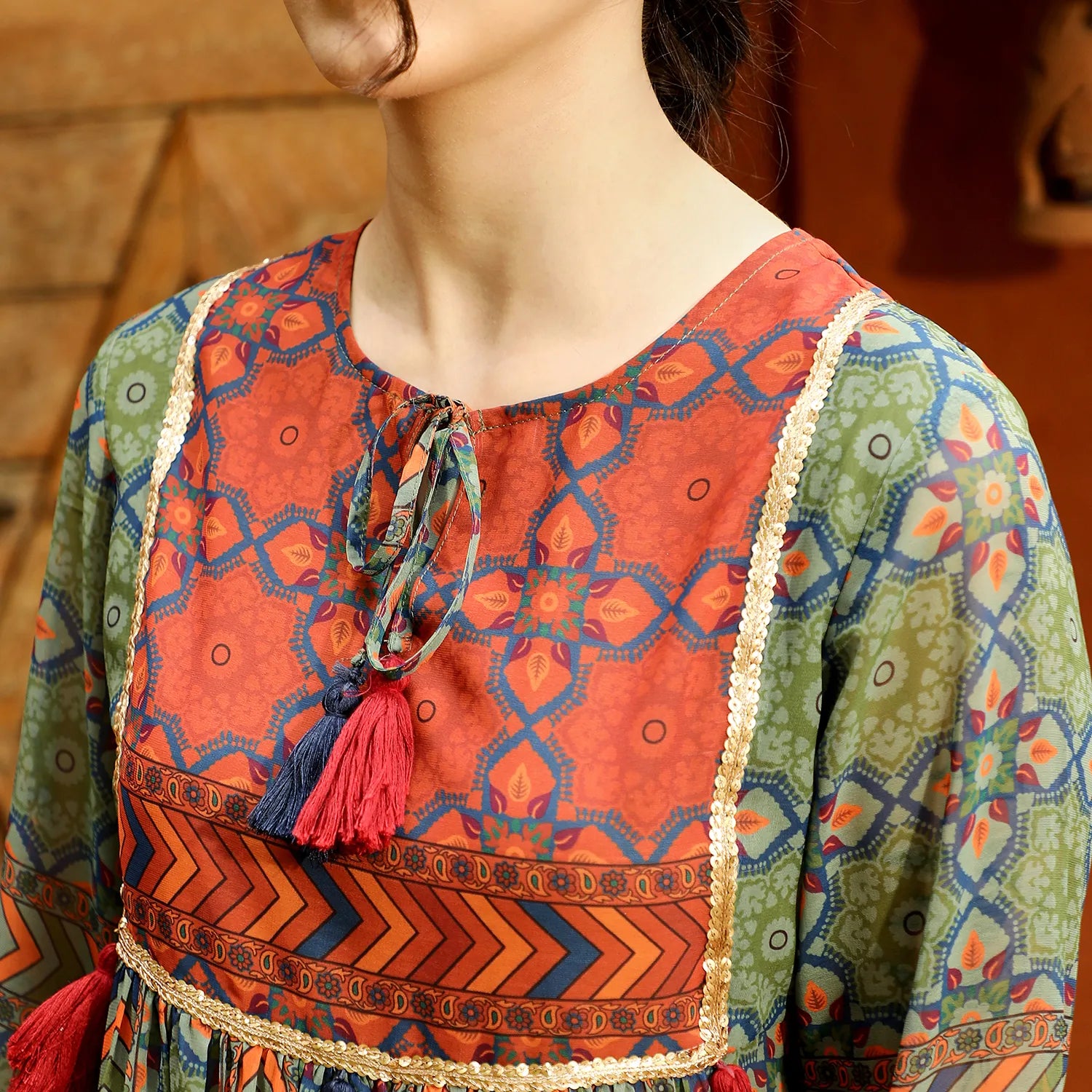 Geometric Block Kurta With Trousers