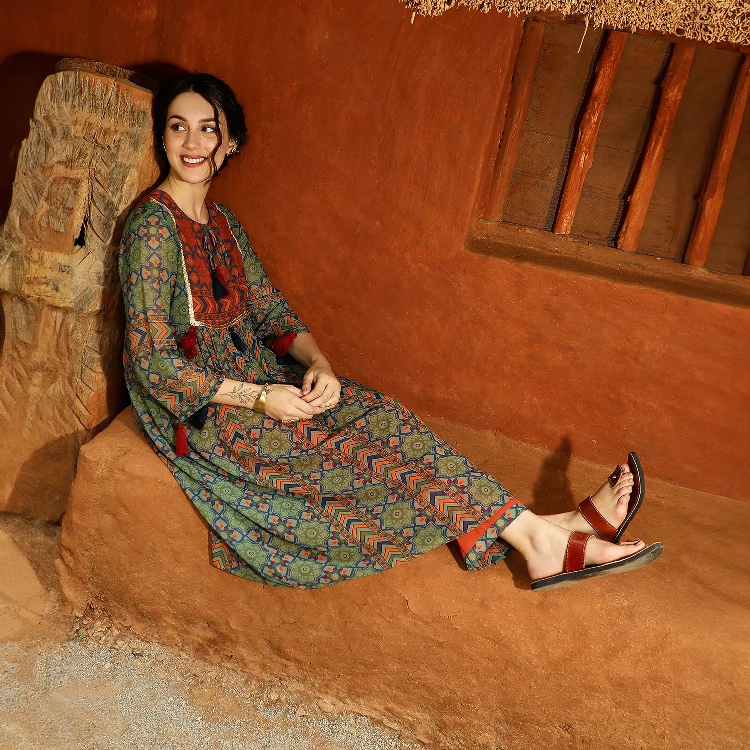 Geometric Block Kurta With Trousers