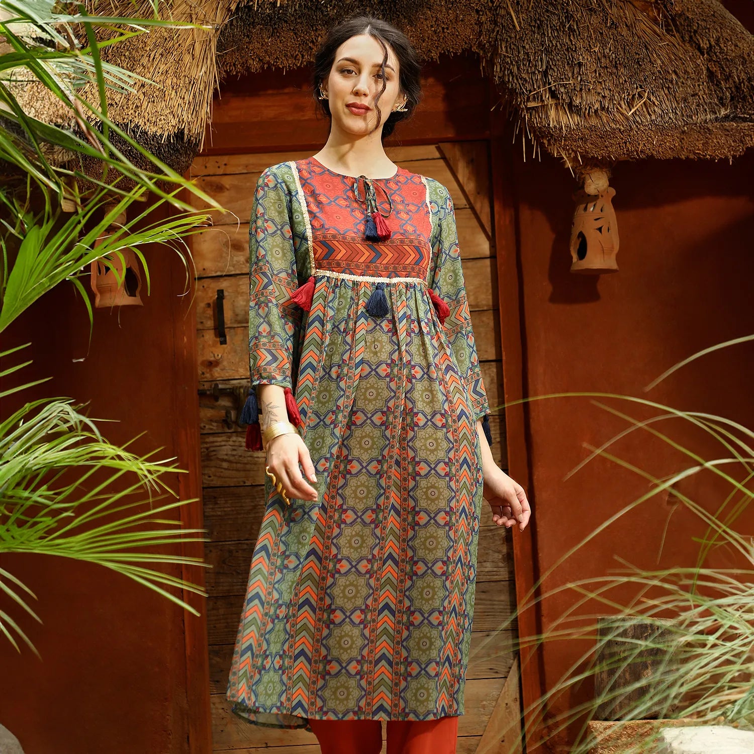 Geometric Block Kurta With Trousers