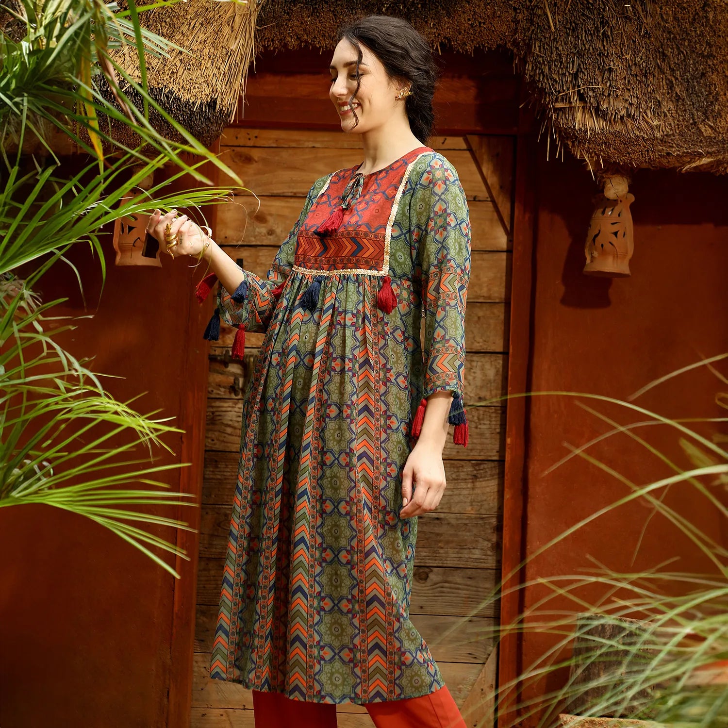 Geometric Block Kurta With Trousers