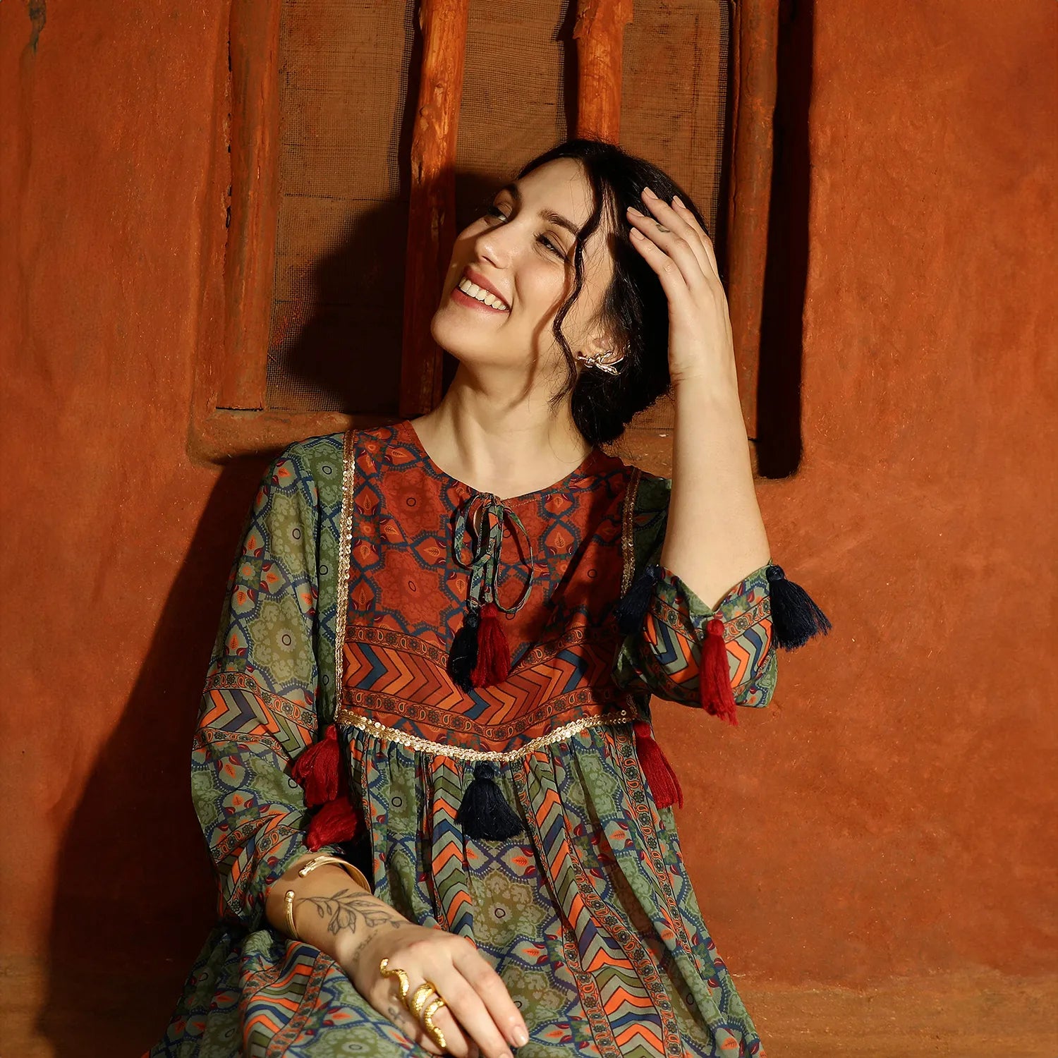 Geometric Block Kurta With Trousers