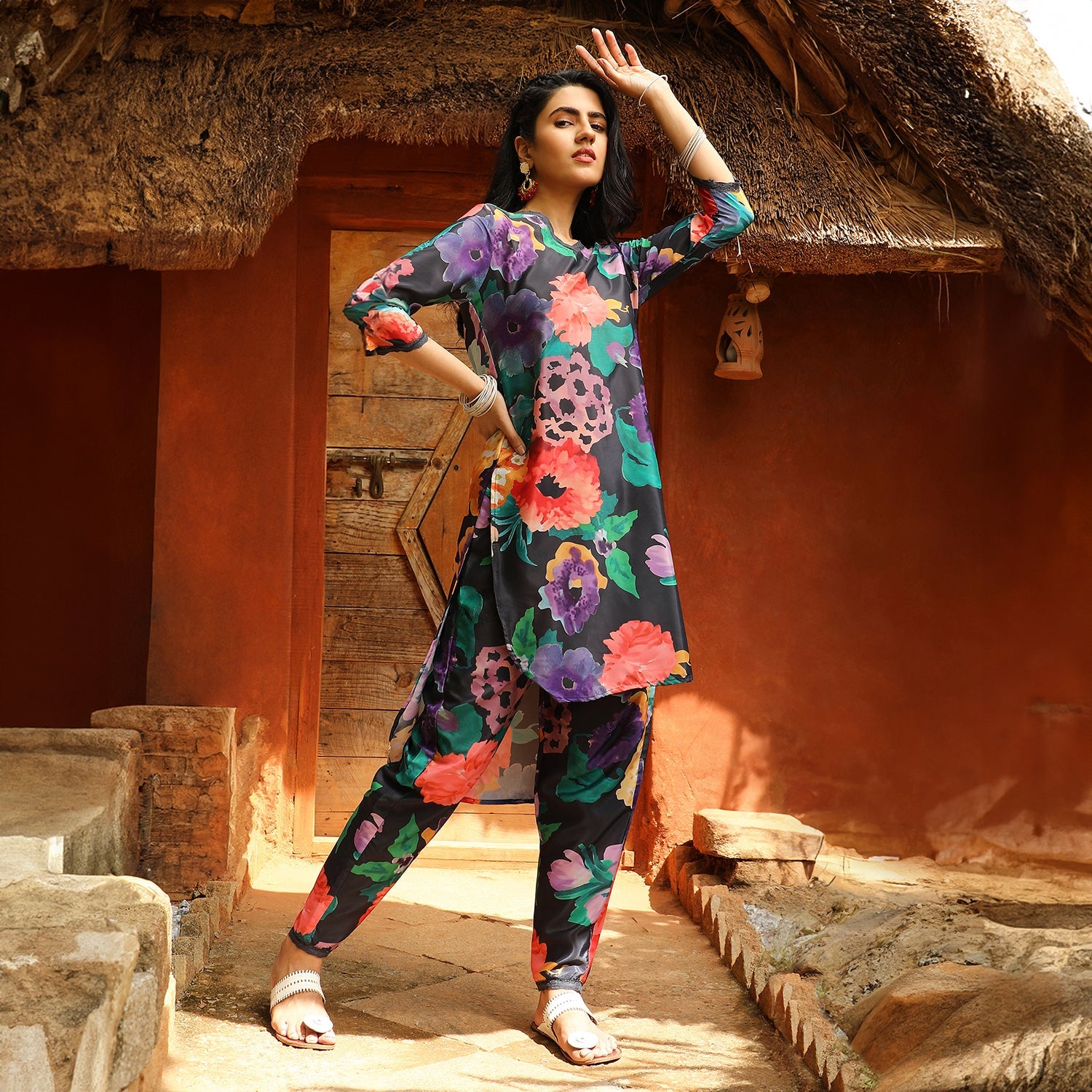 Botanical Cluster Kurti With Trousers