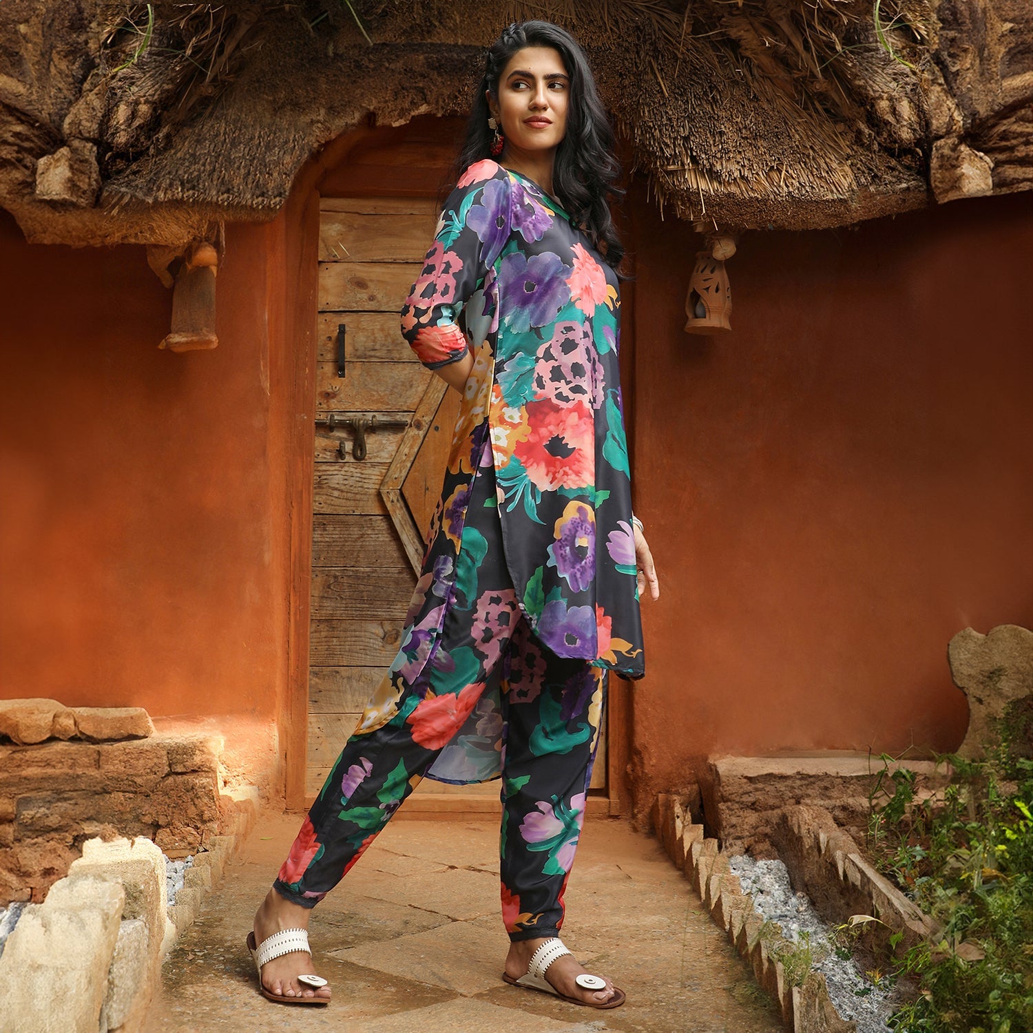 Botanical Cluster Kurti With Trousers