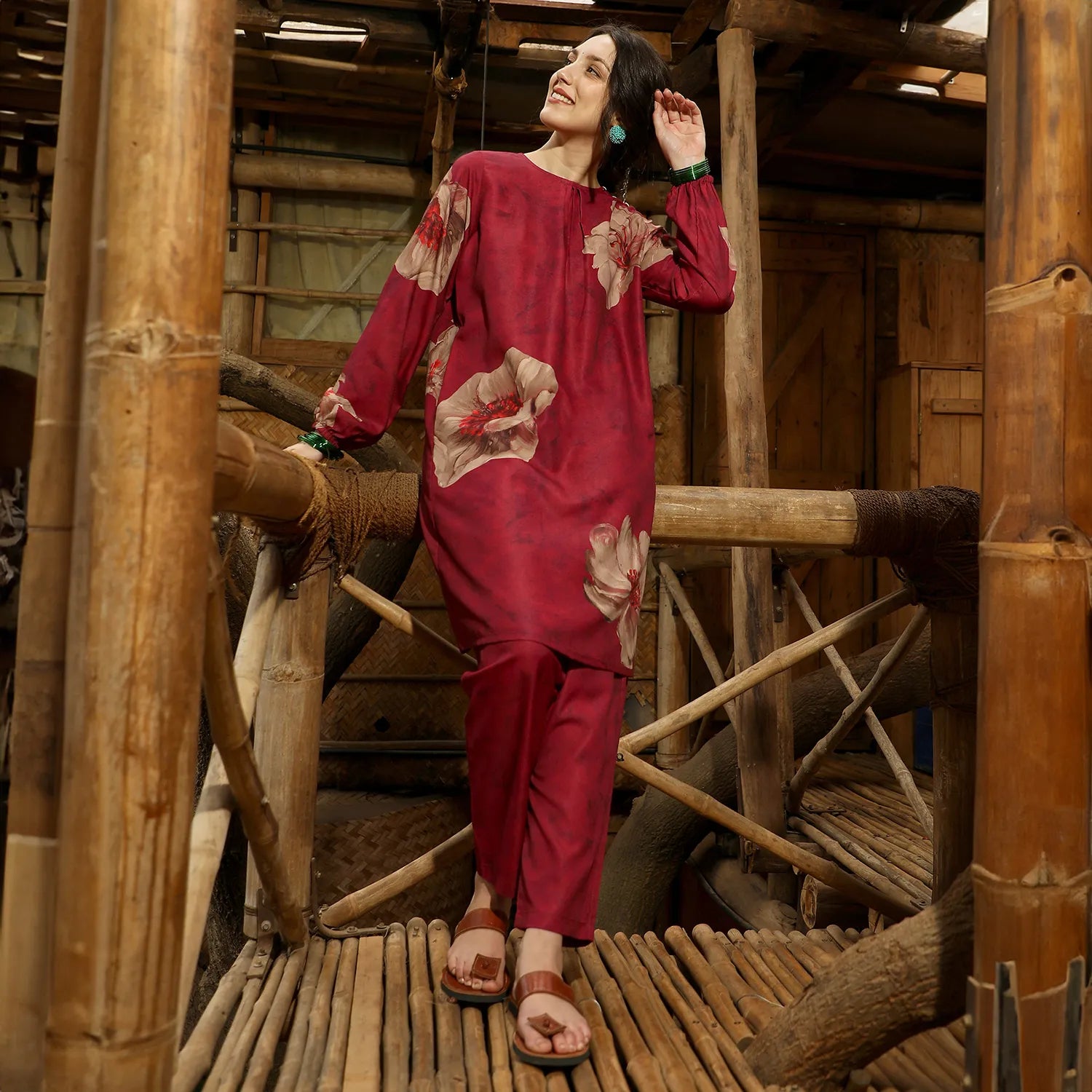 Poppy Flora Kurti With Trousers