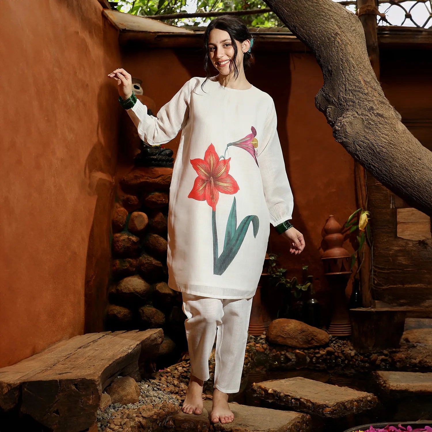 Amaryllis Flora Kurti With Trousers