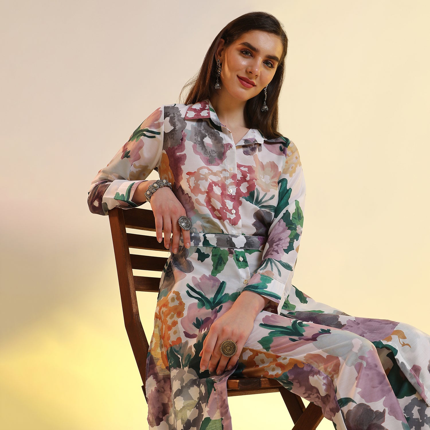 Botanical Cluster Shirt Kurti With Trousers