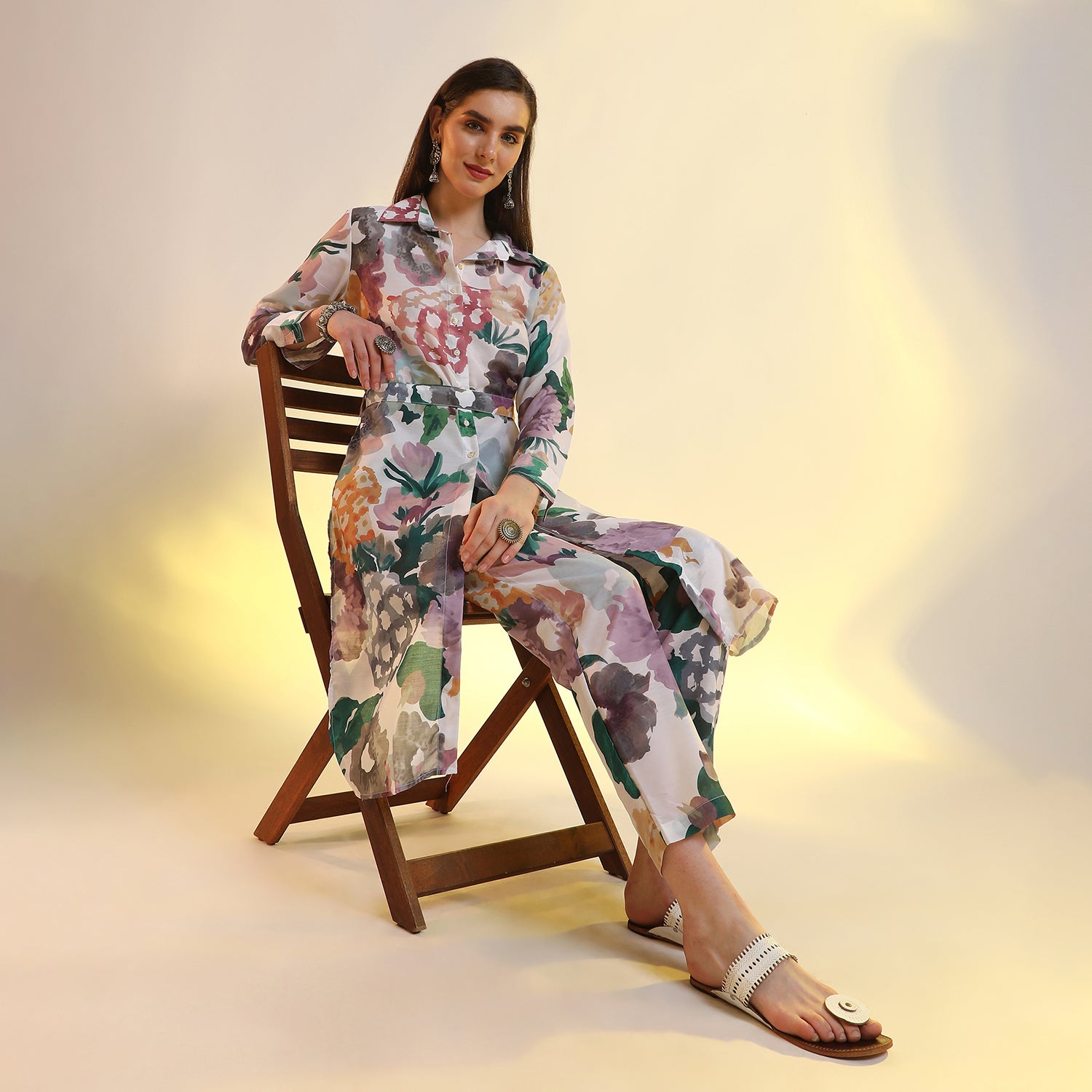 Botanical Cluster Shirt Kurti With Trousers