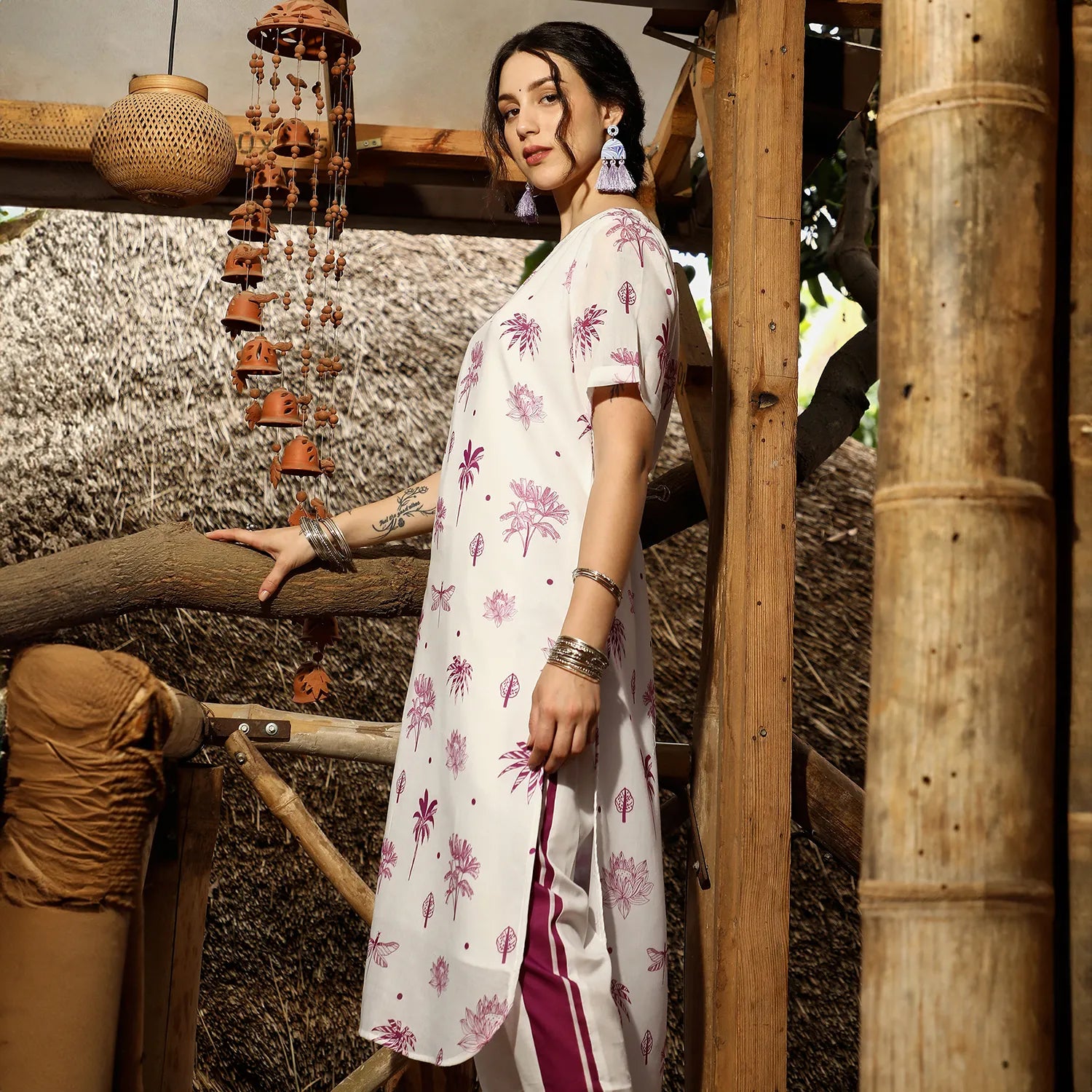 Dragonfly Palm Kurta With Trousers