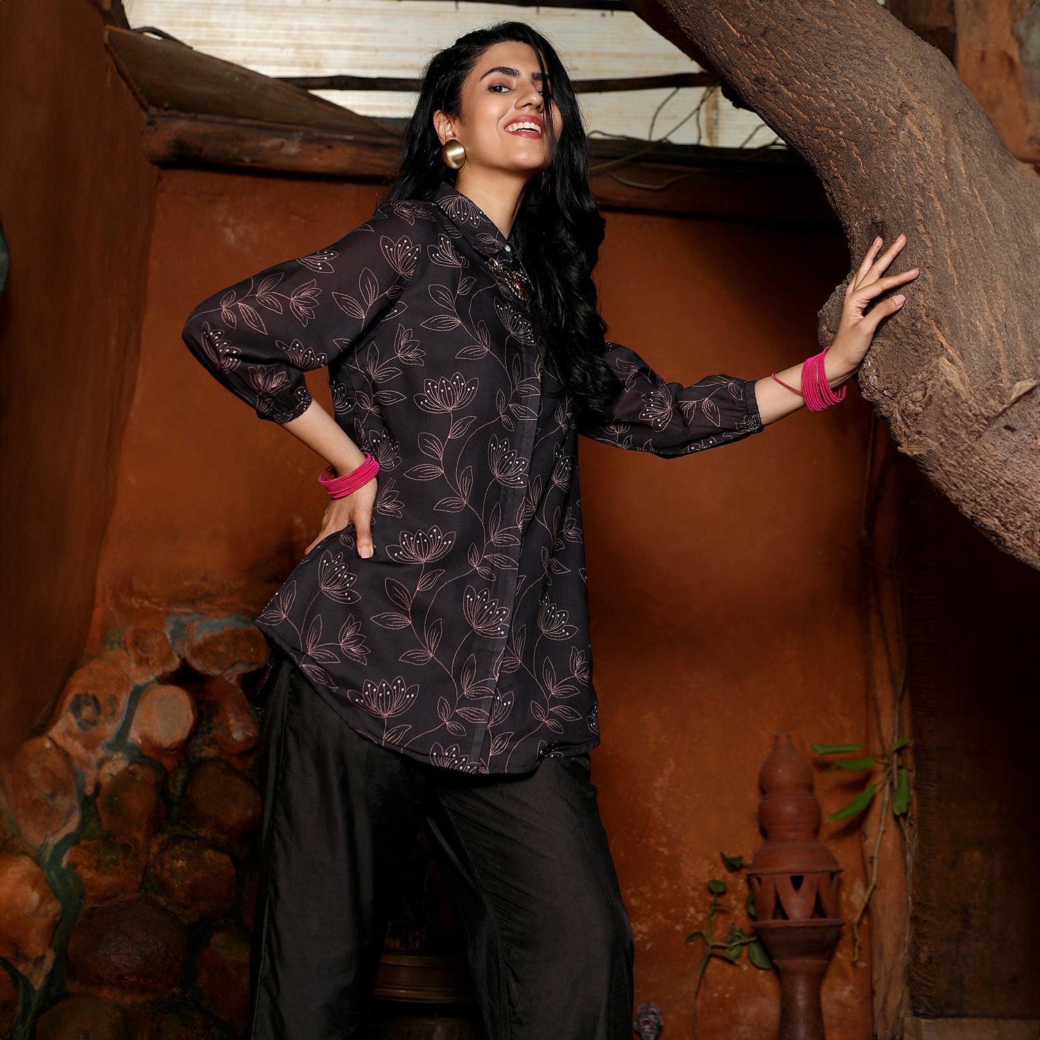 Flora Lined Kurti With Trousers