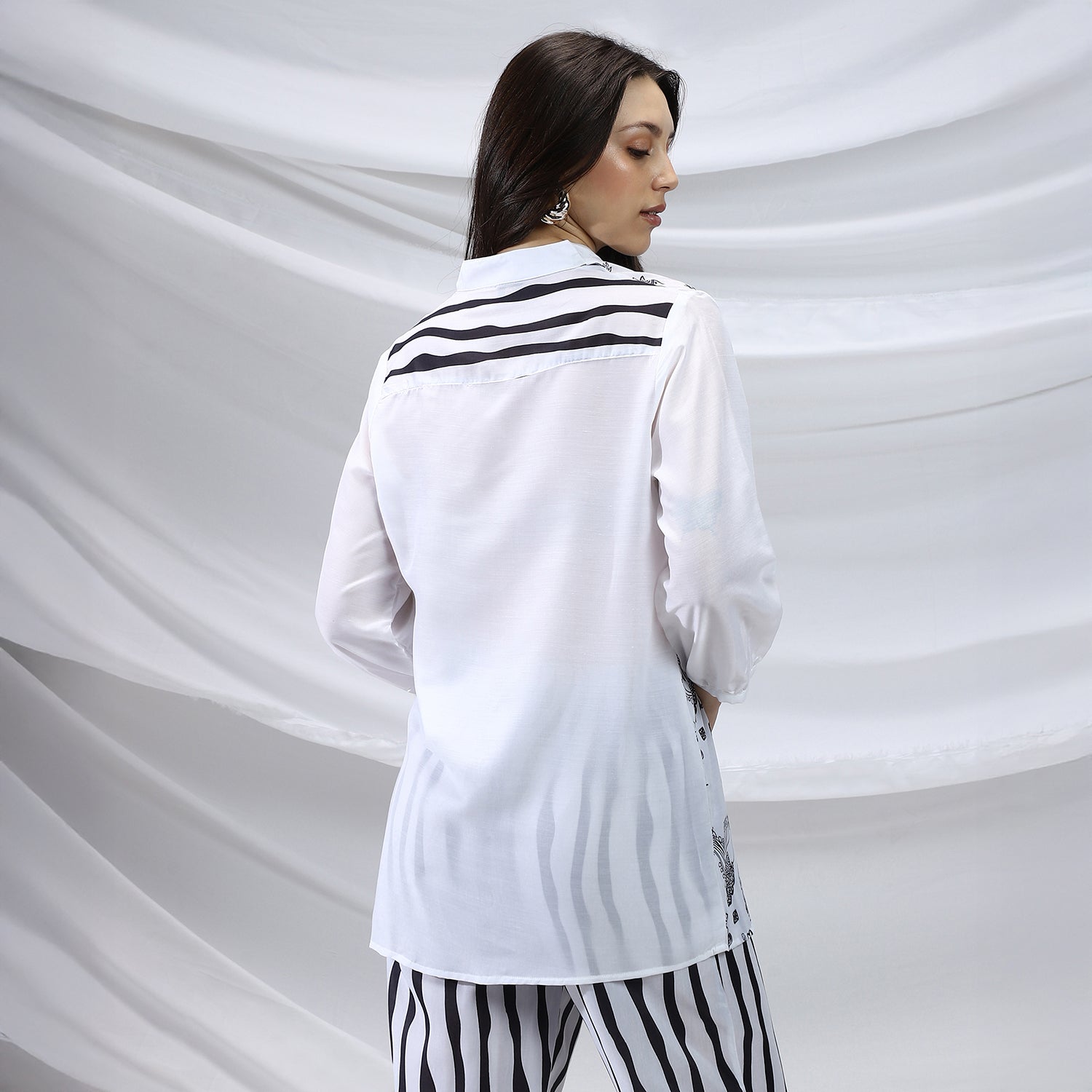 Striped Block Print Kurti With Trousers