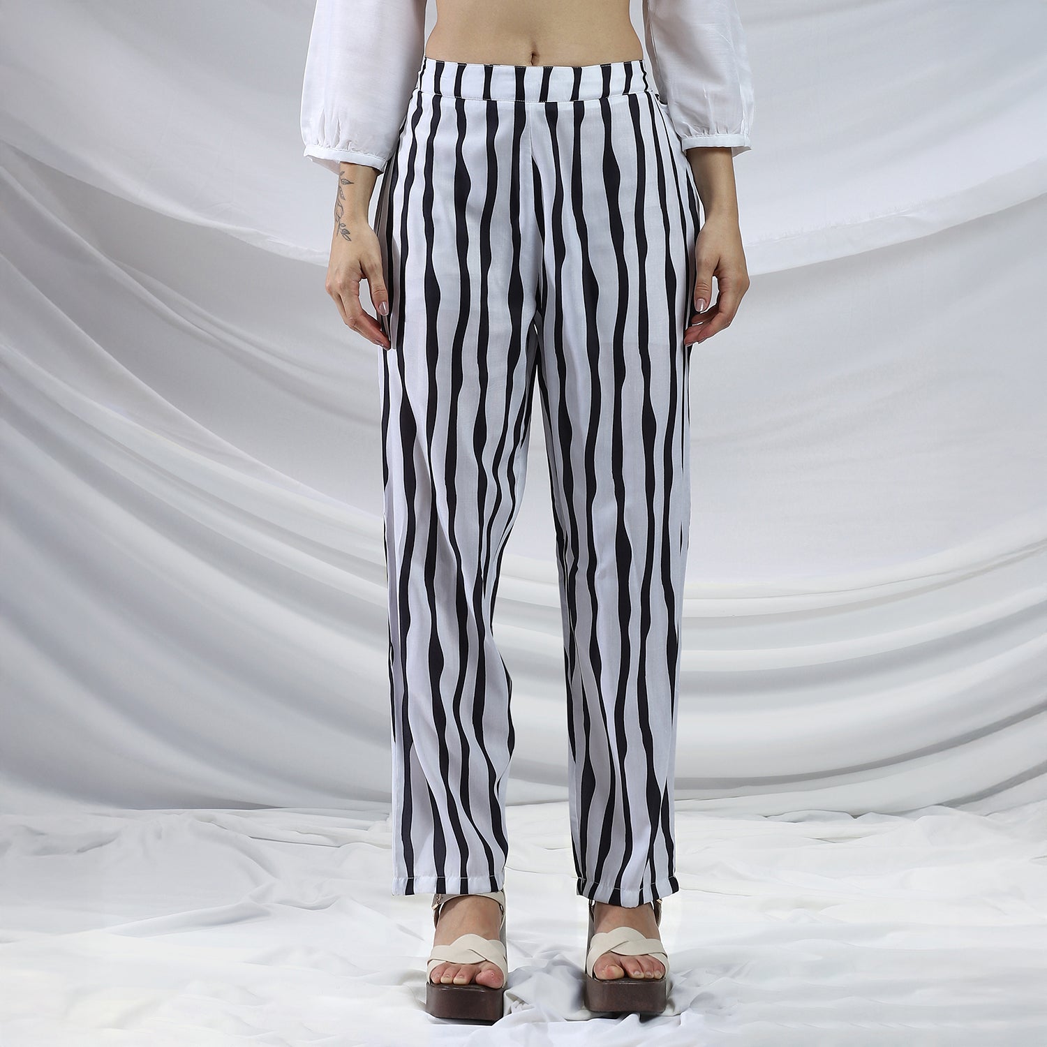 Striped Block Print Kurti With Trousers