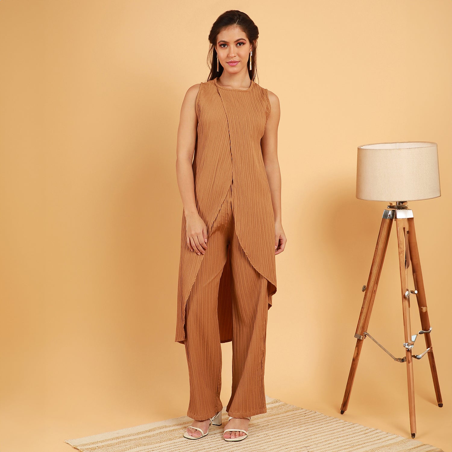 Textured Wrap Kurta With Trousers