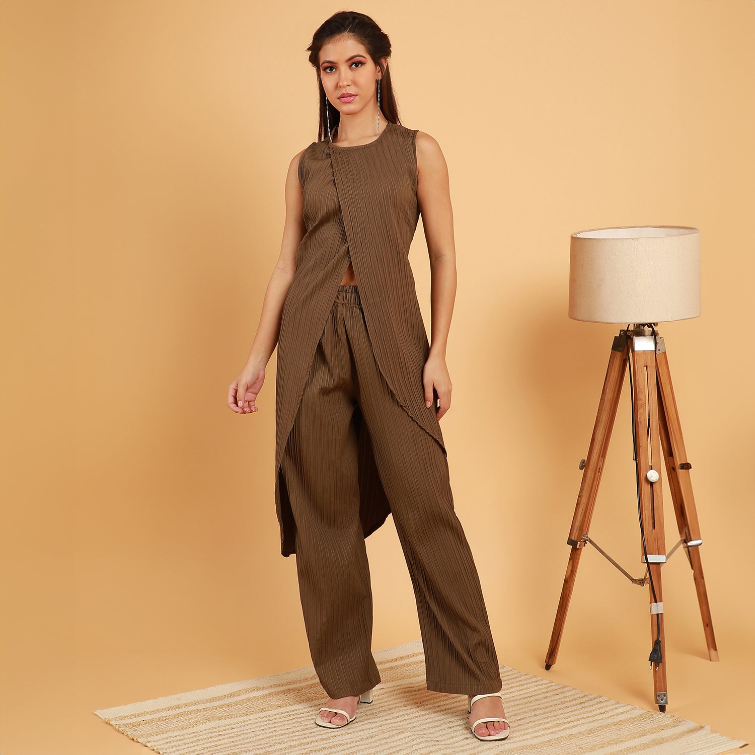 Textured Wrap Kurta With Trousers