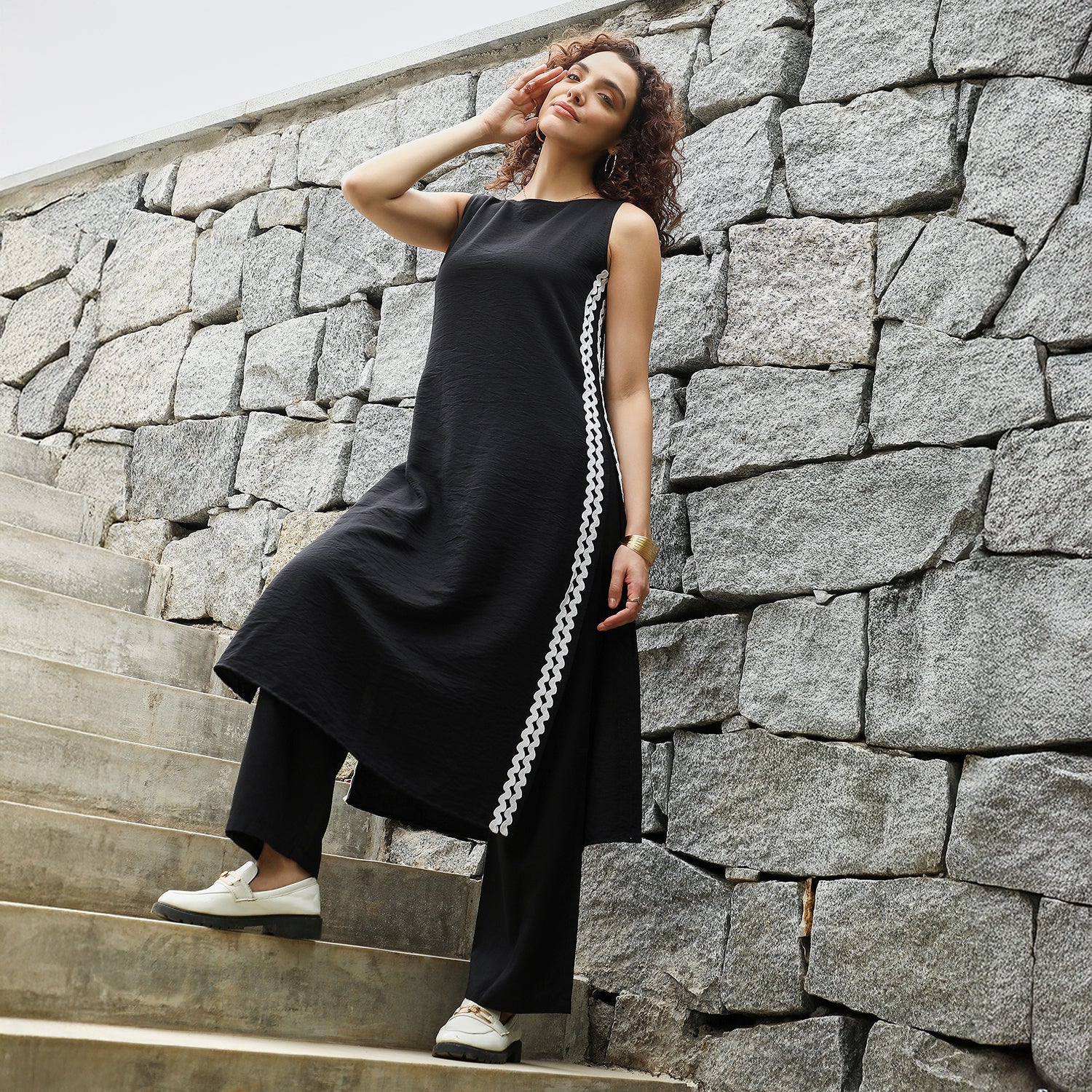 Contrast Swirl Kurta Set