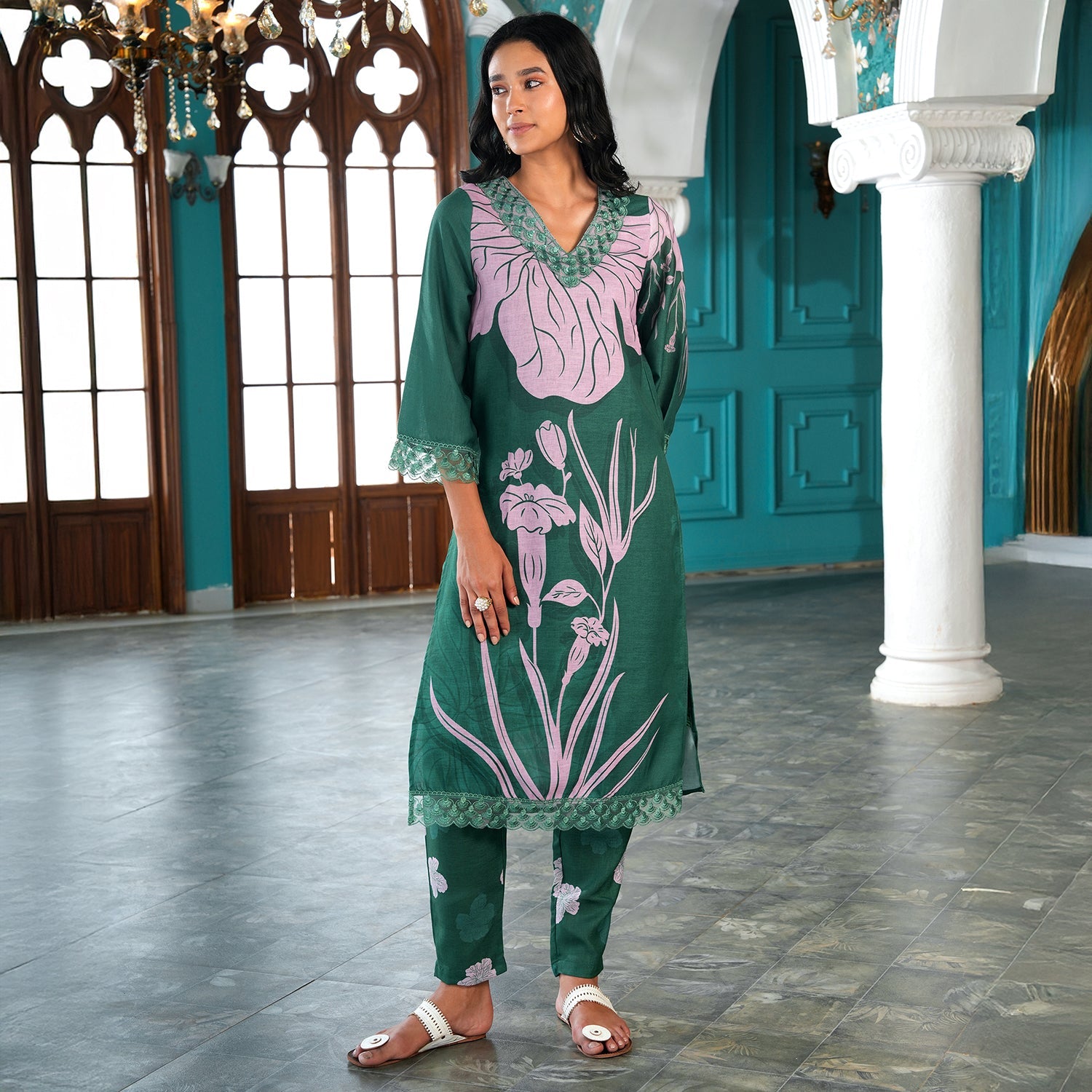 Contrast Tulips Kurta Set