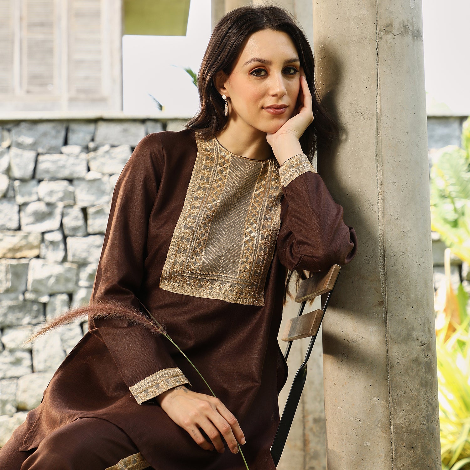 Schiffli-Block Kurta Set