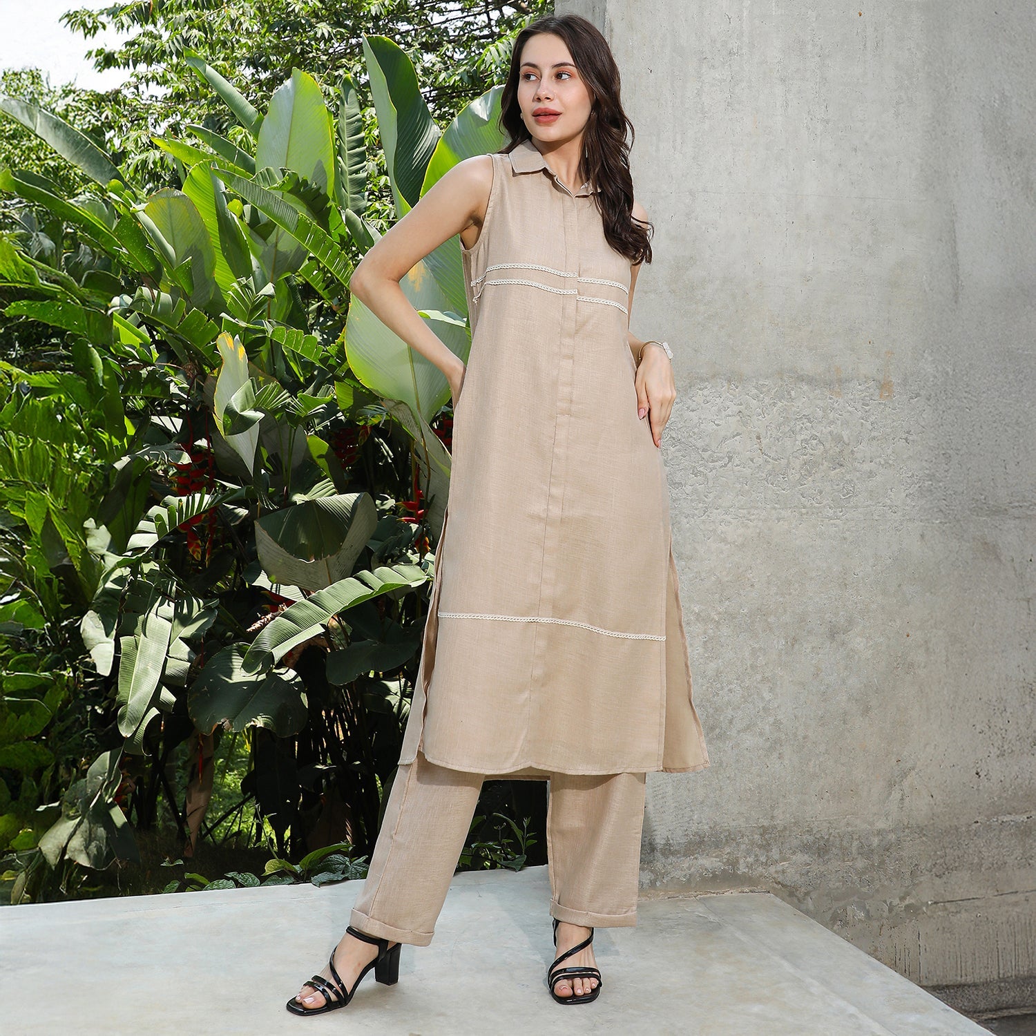 Lined Linen-Blend Kurta Set