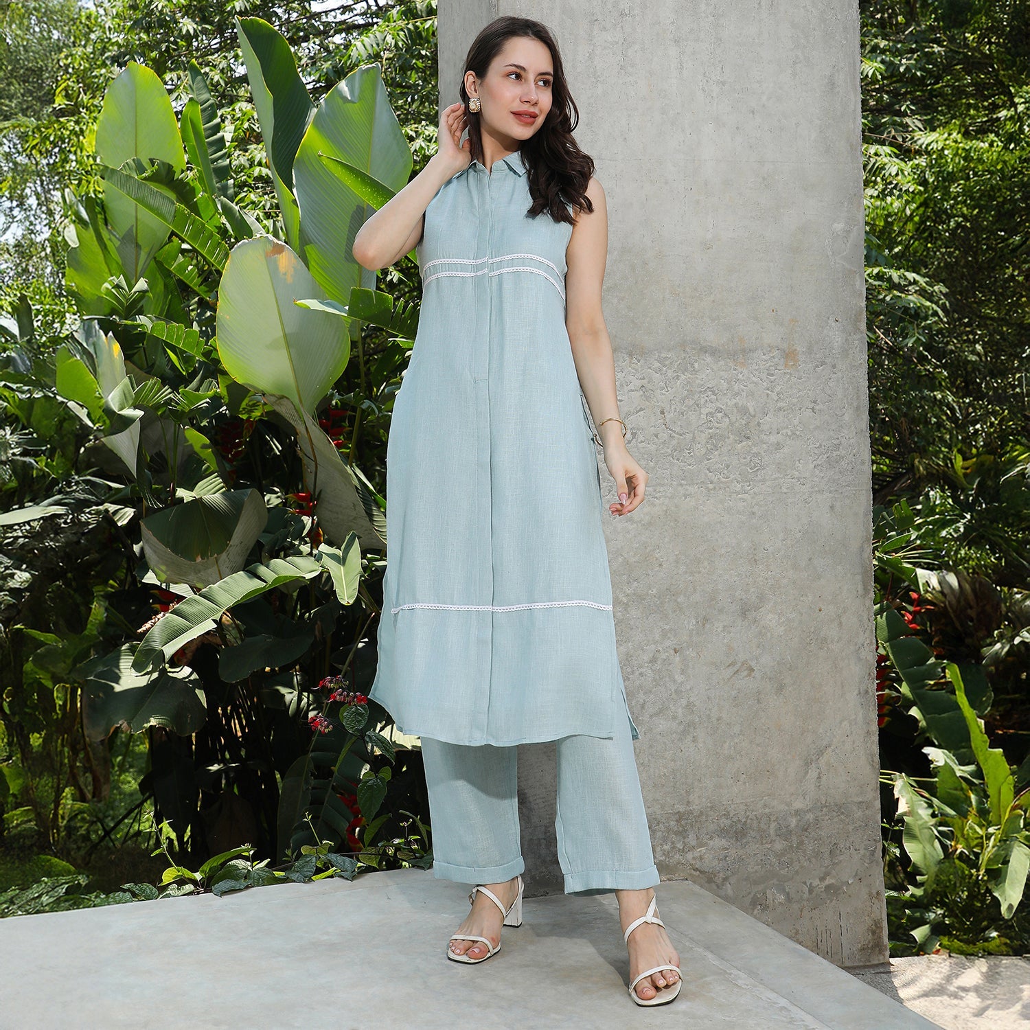 Lined Linen-Blend Kurta Set