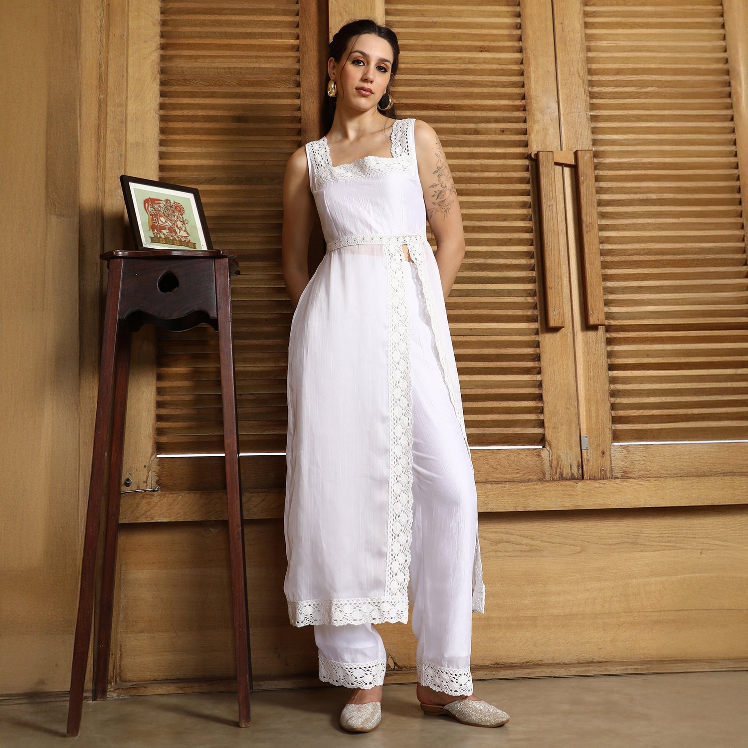 Threadwork Side-Slit Kurta Set