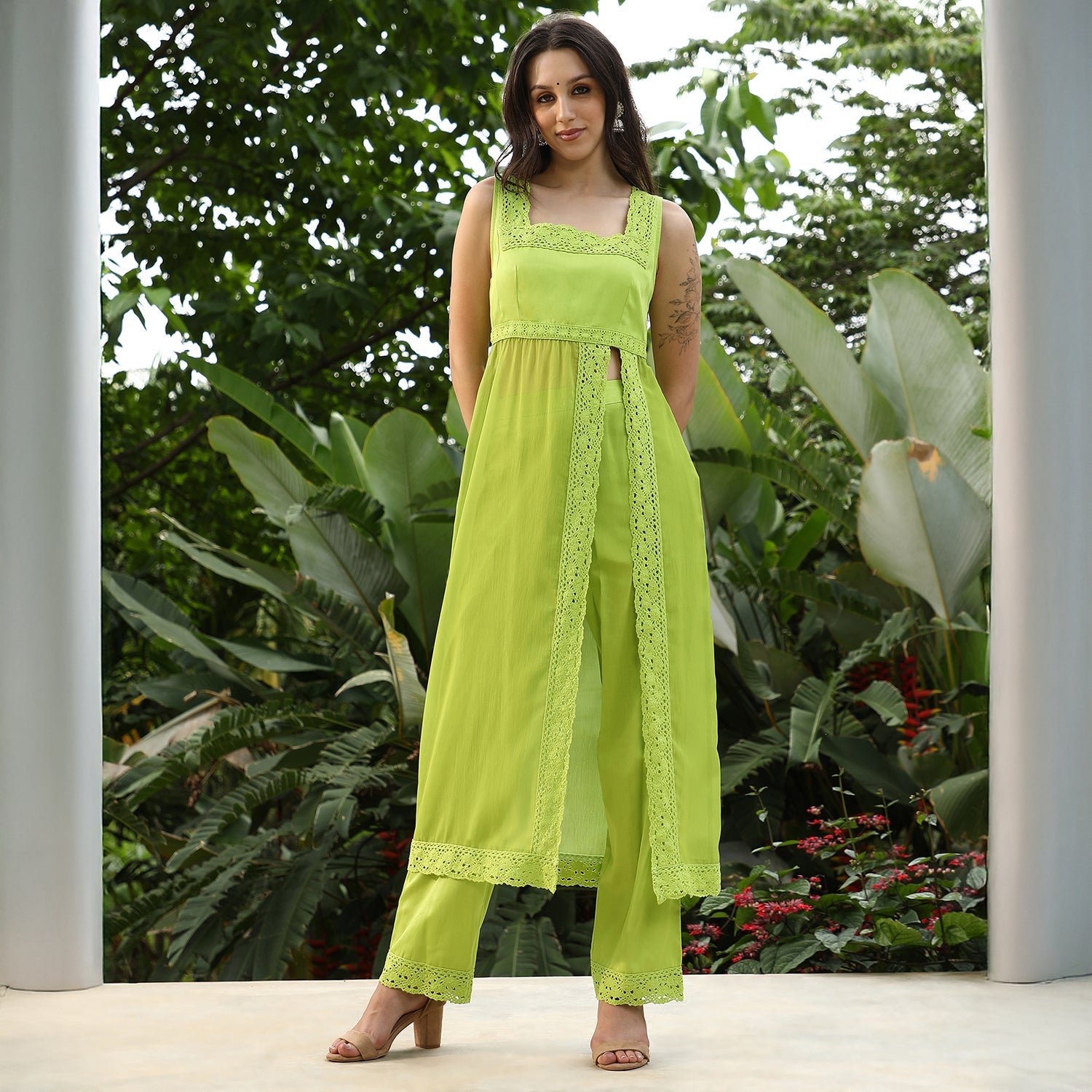Threadwork Side-Slit Kurta Set