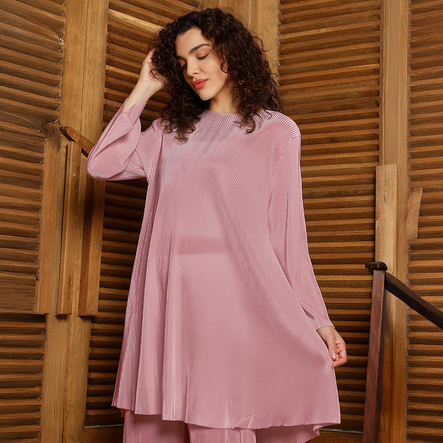 Solid Pleated Kurta Set