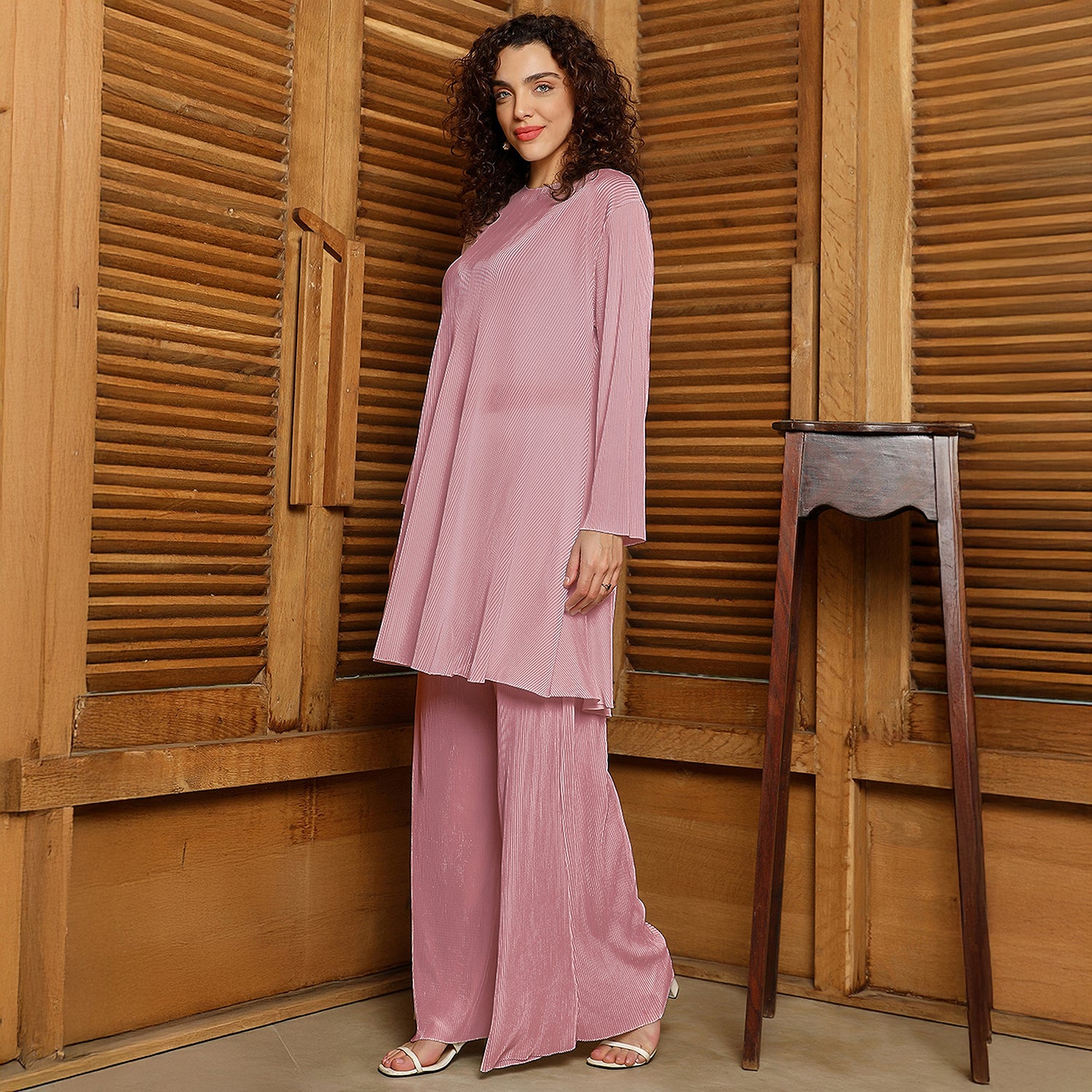 Solid Pleated Kurta Set