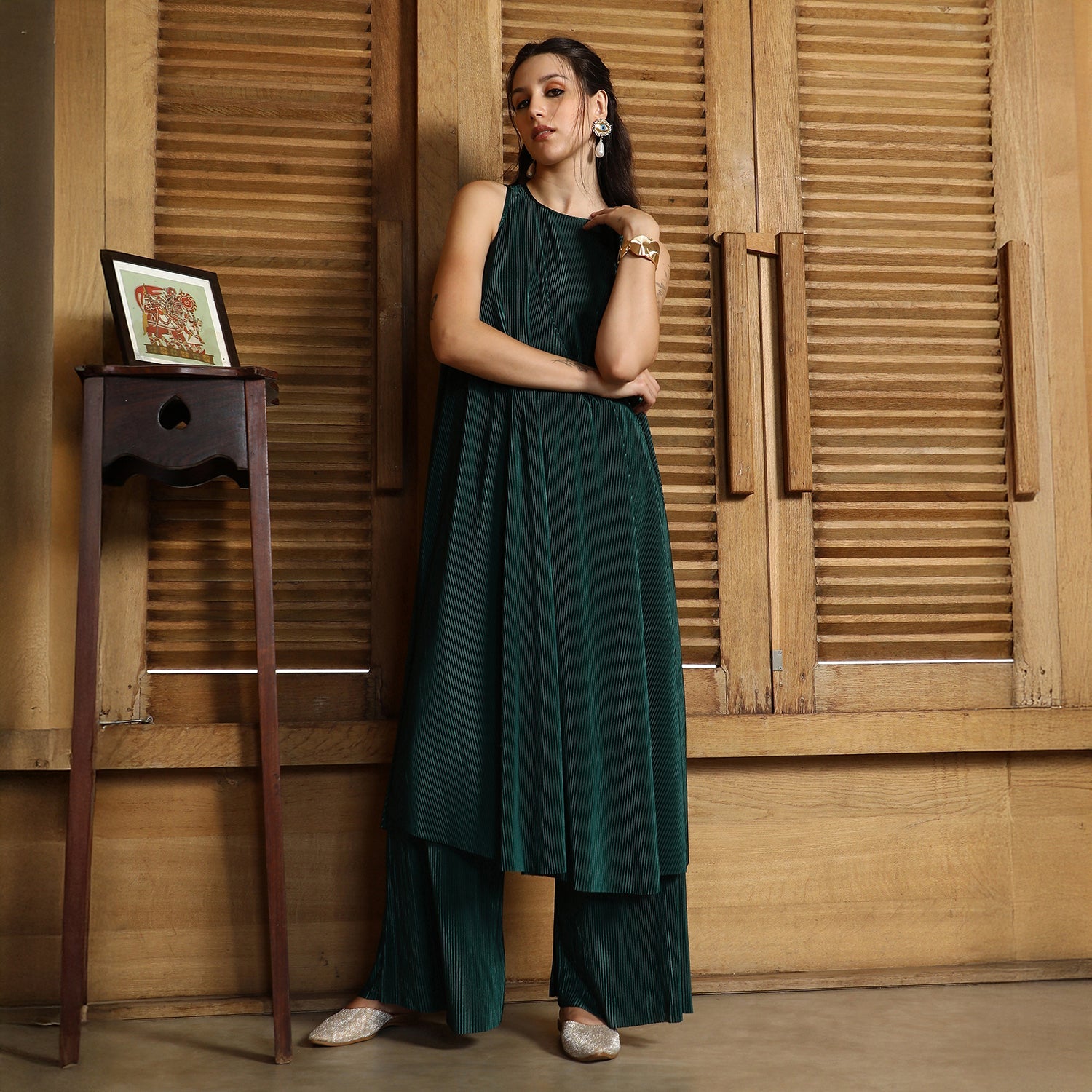 Solid Pleated-Halter Co-Ord Set