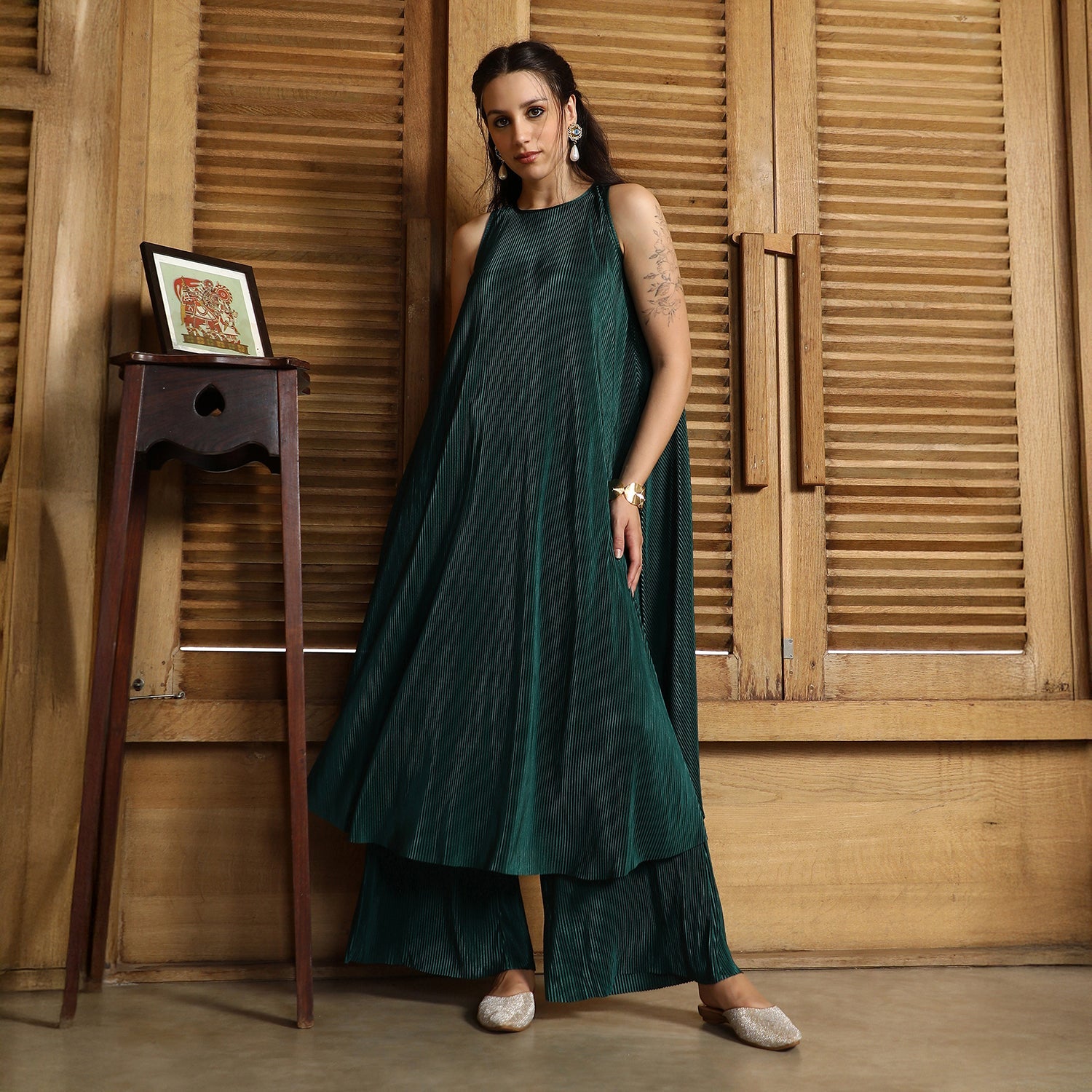 Solid Pleated-Halter Co-Ord Set