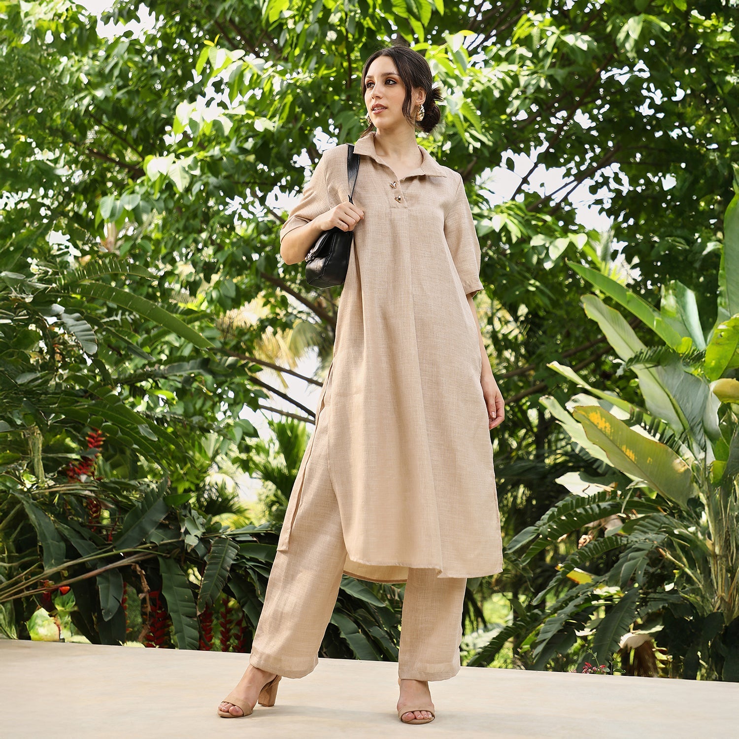 Solid Linen-Blend Kurta Set