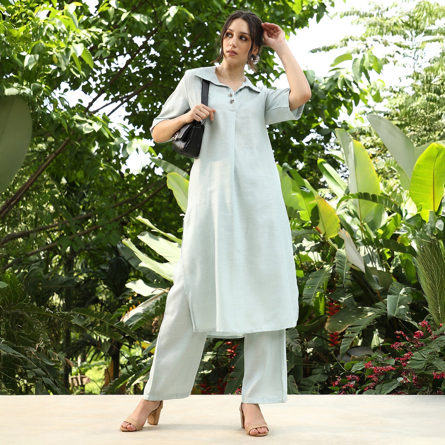 Solid Linen-Blend Kurta Set
