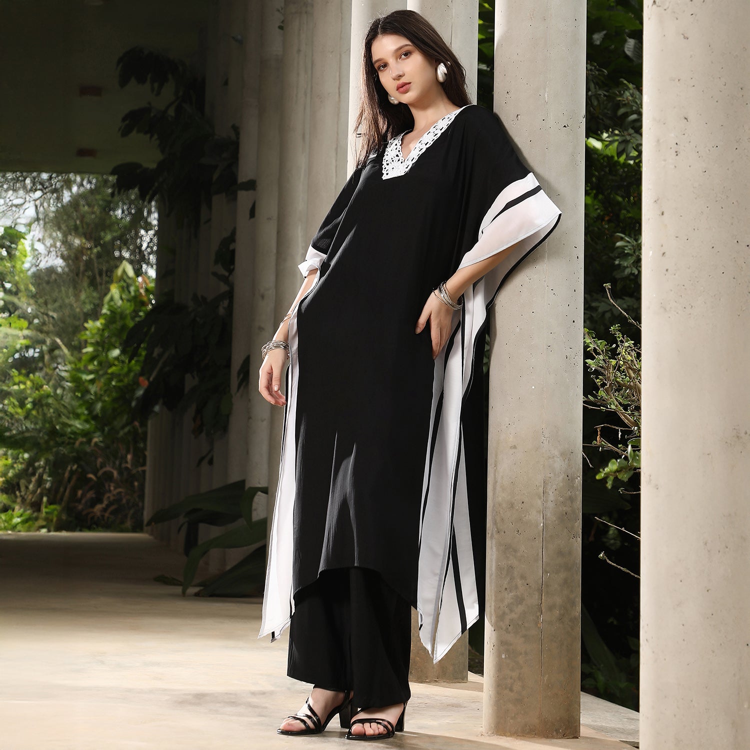 Panel-Striped Kaftan Kurta Set
