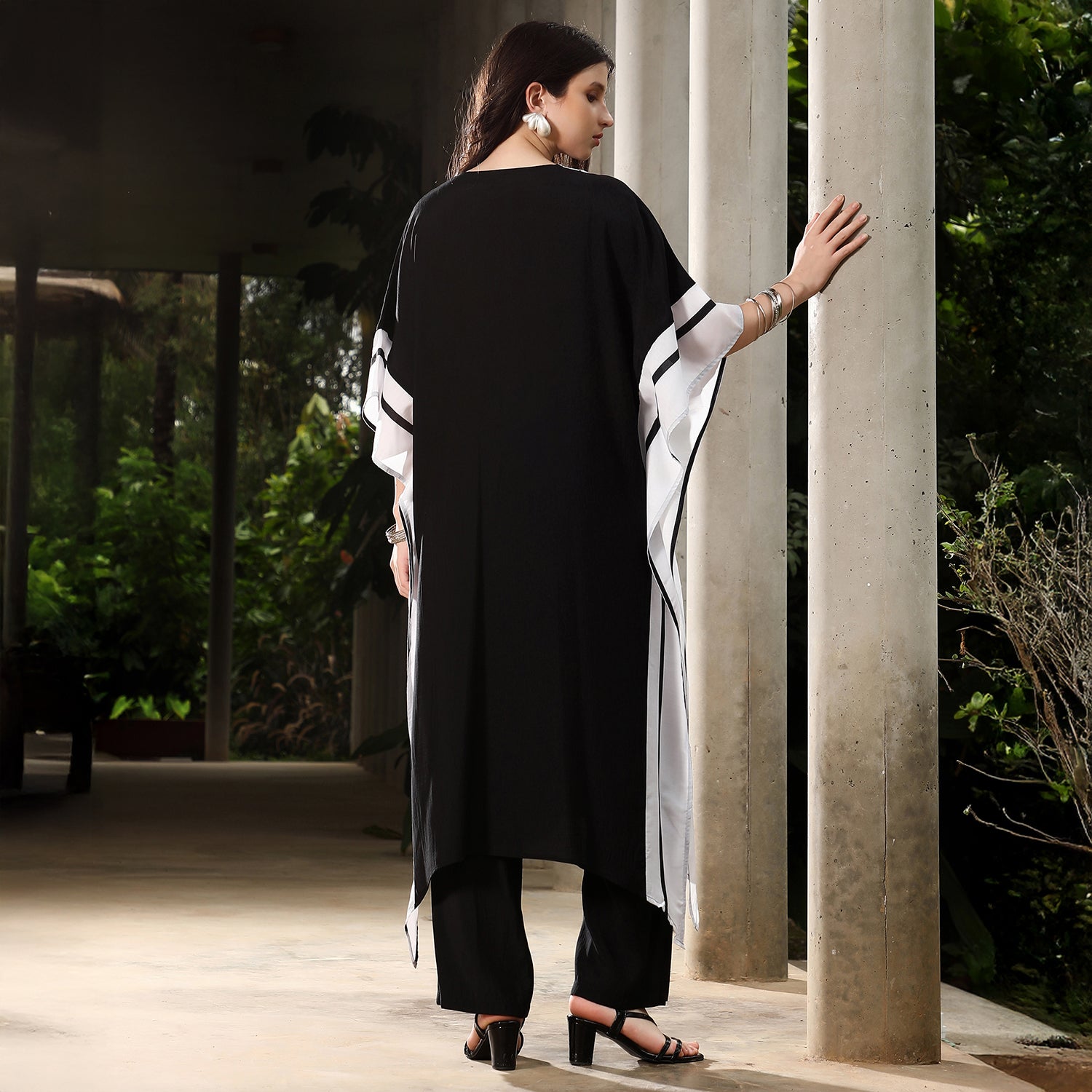 Panel-Striped Kaftan Kurta Set
