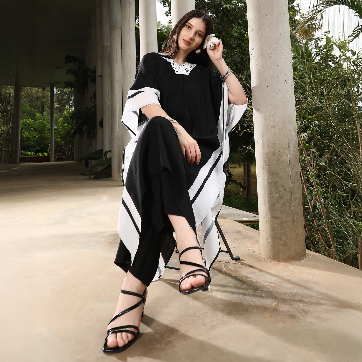 Panel-Striped Kaftan Kurta Set