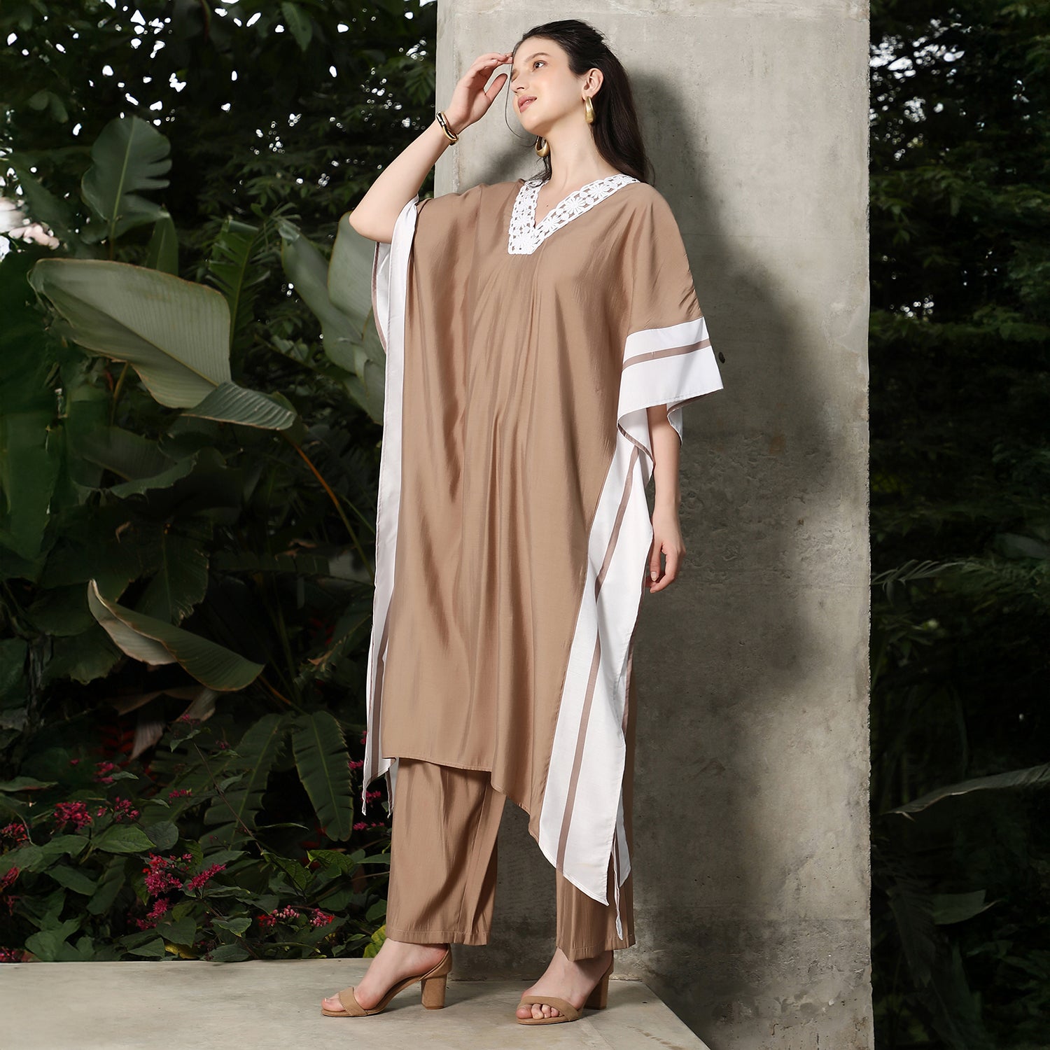 Panel-Striped Kaftan Kurta Set