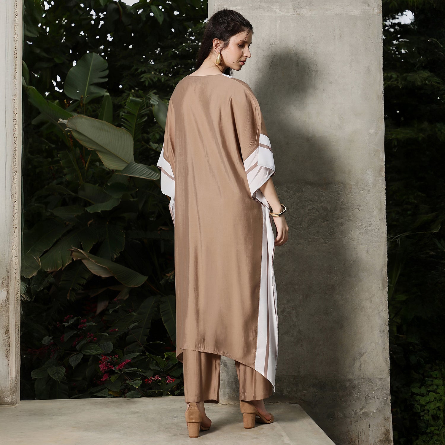 Panel-Striped Kaftan Kurta Set