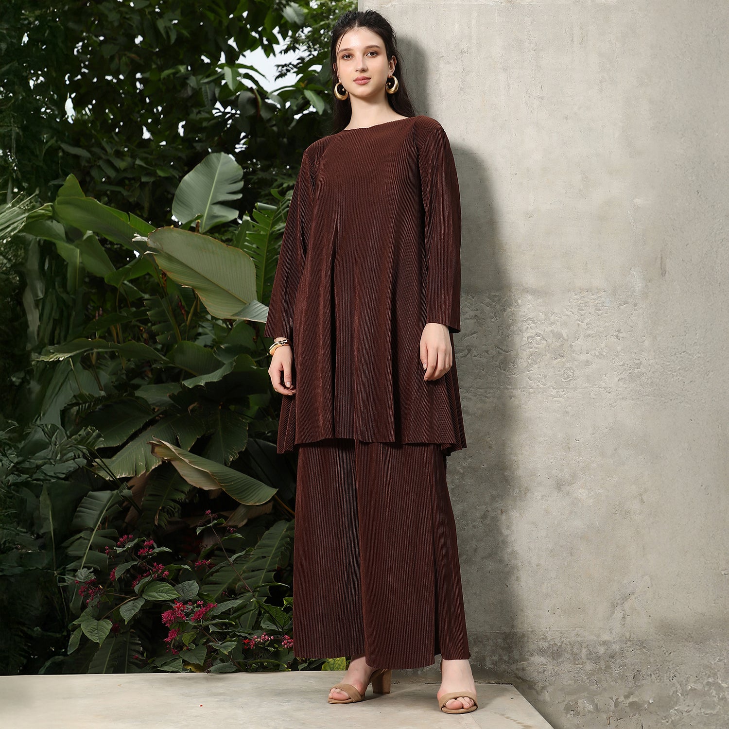 Solid Pleated Kurta Set