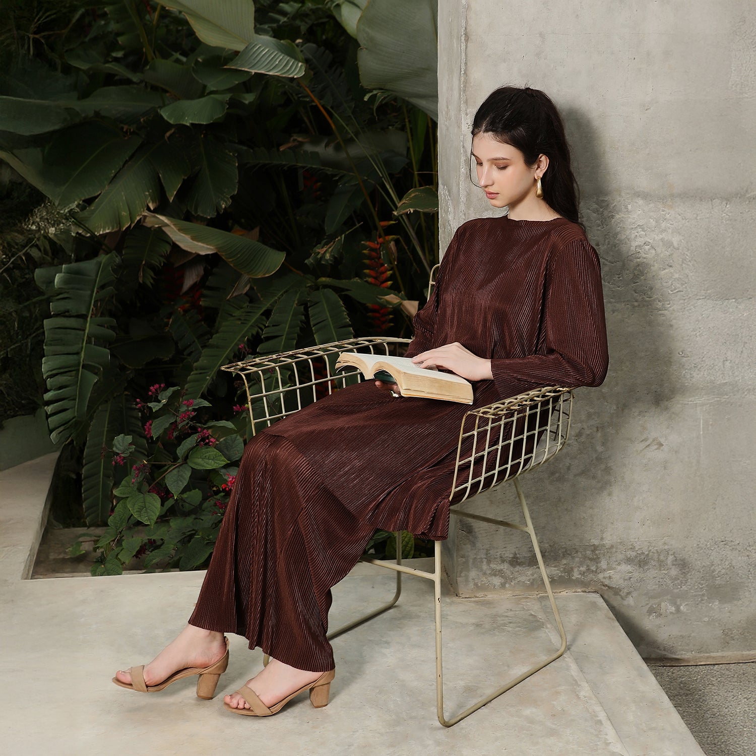 Solid Pleated Kurta Set