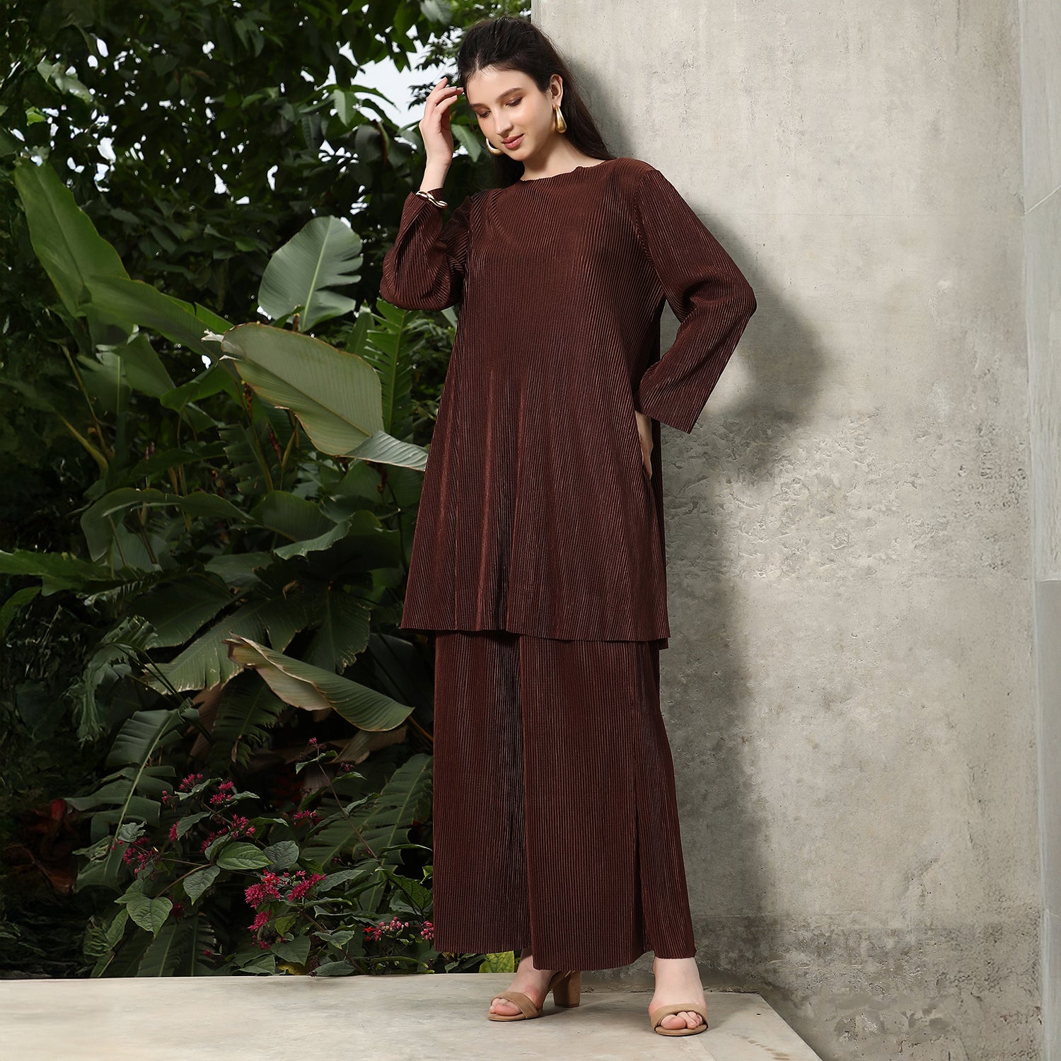 Solid Pleated Kurta Set