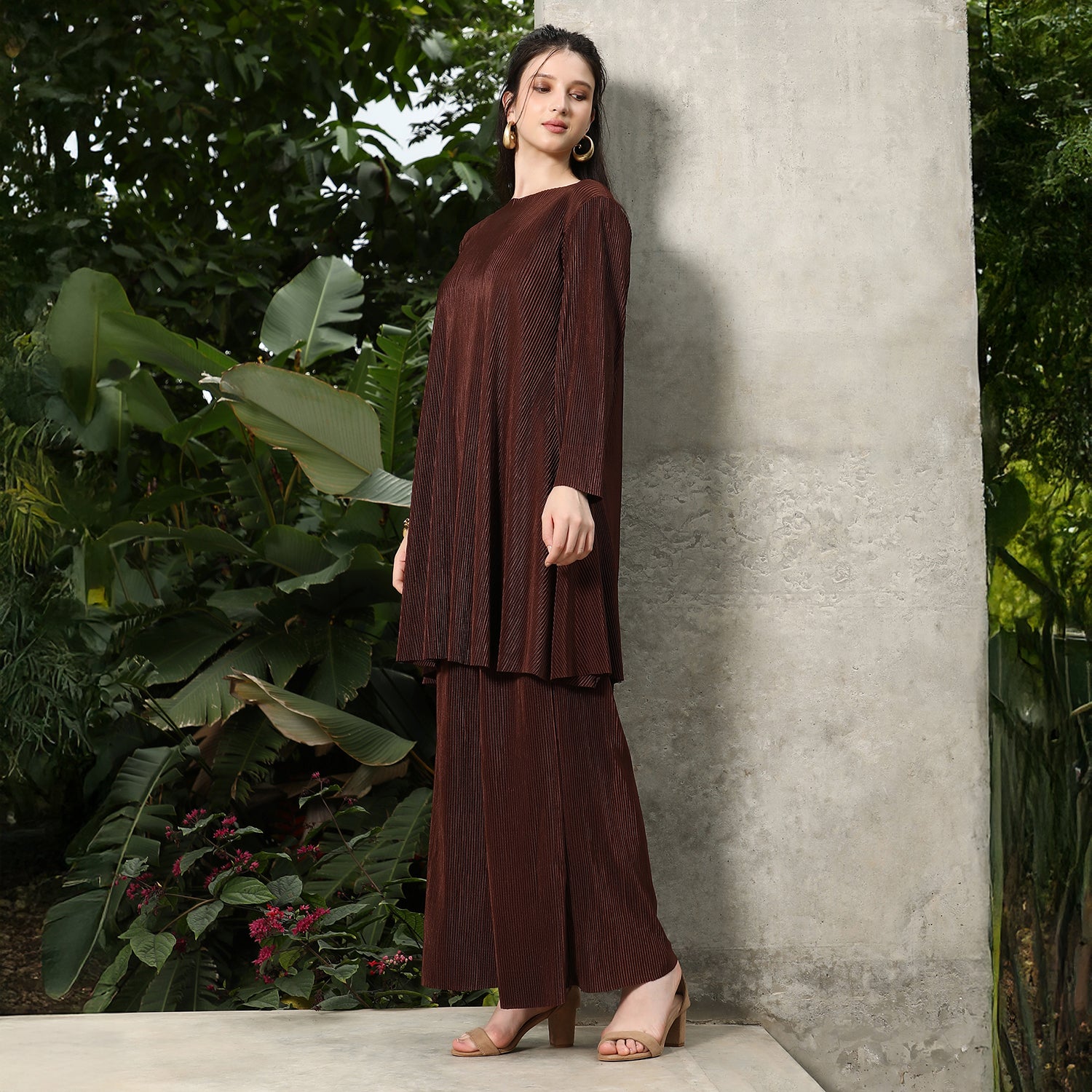 Solid Pleated Kurta Set