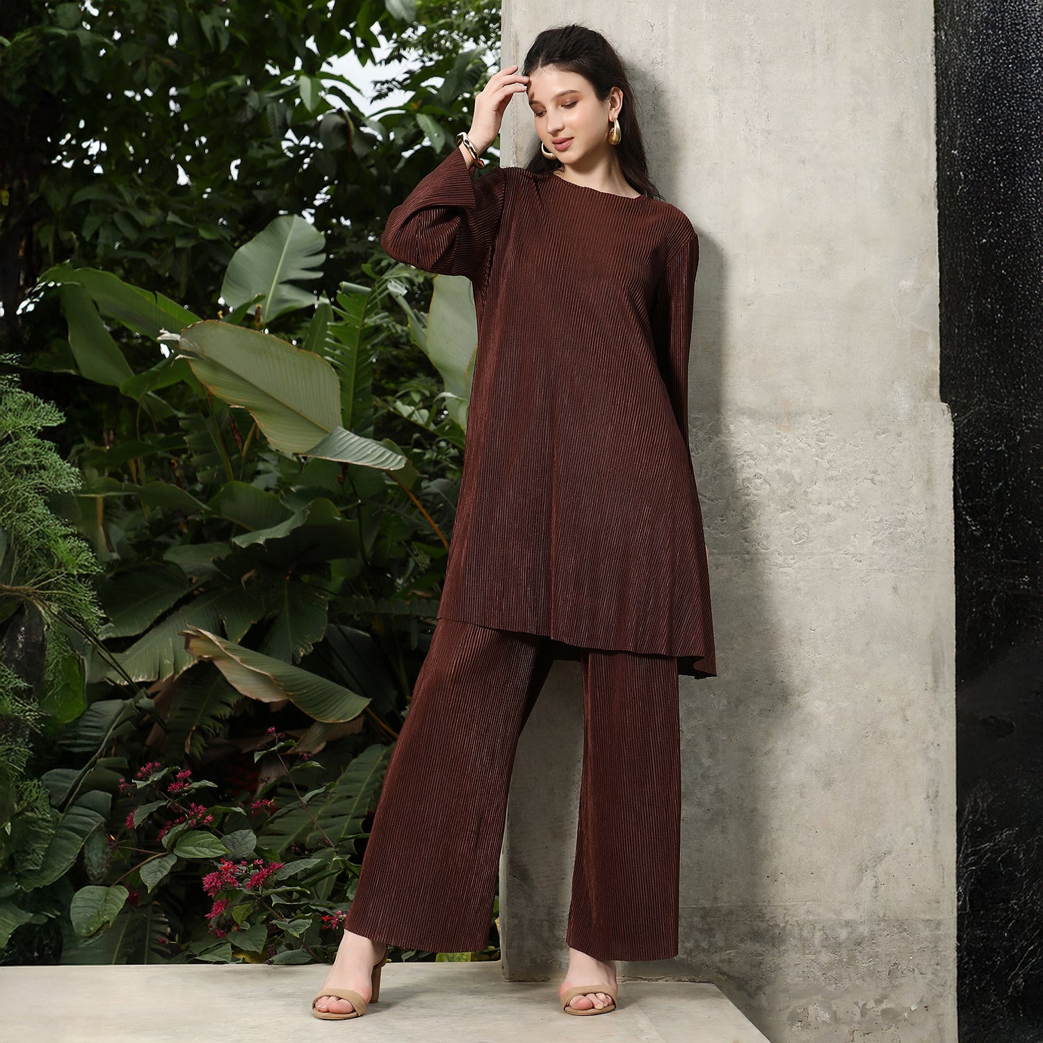 Solid Pleated Kurta Set