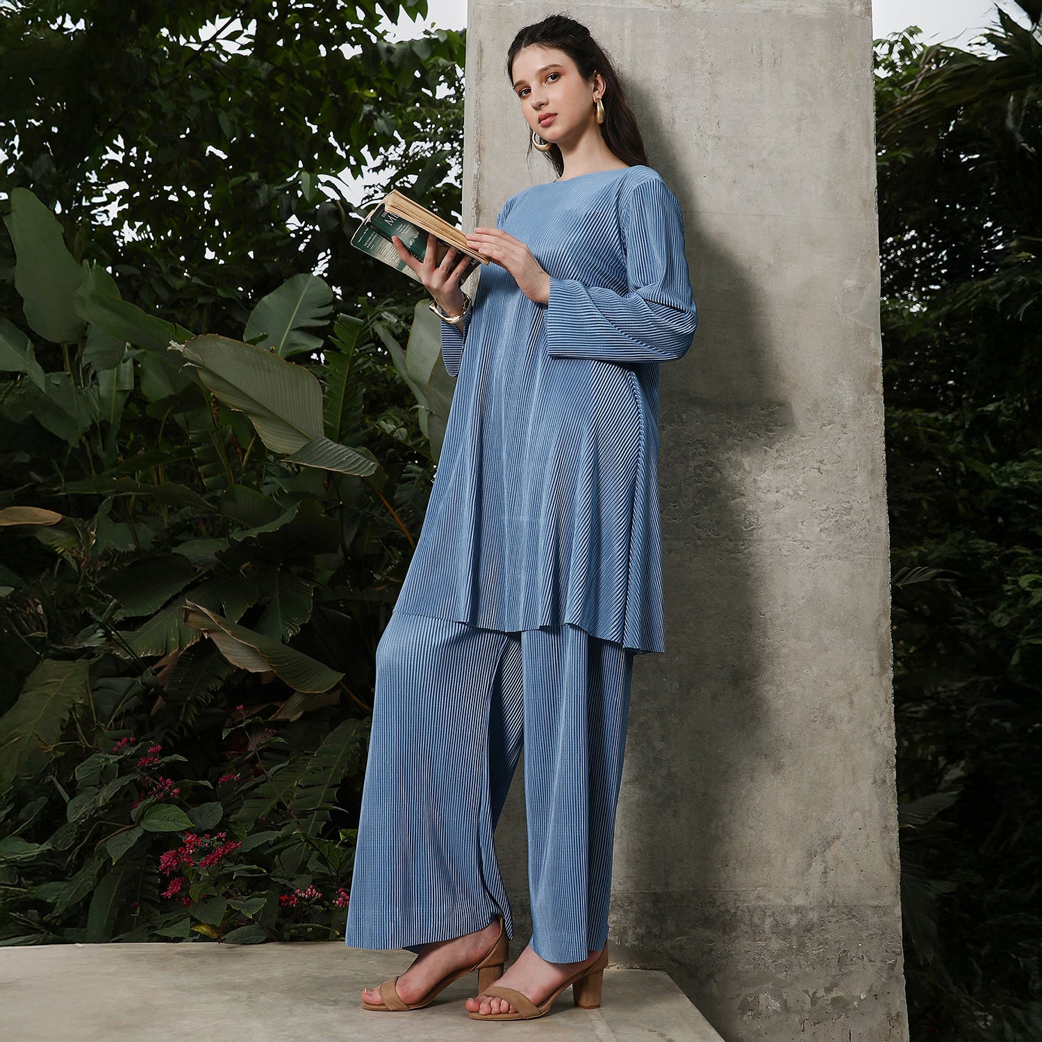 Solid Pleated Kurta Set